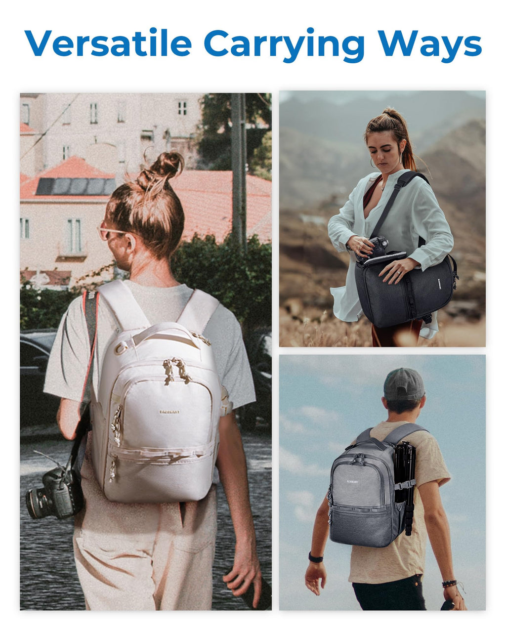 BAGSMART Camera Backpack, DSLR SLR Small Camera Bags for Photographers Compatible for Sony Canon Nikon, Shoulder Strap 2-in-1 Travel Backpack Fits 12.9" iPad, Beige