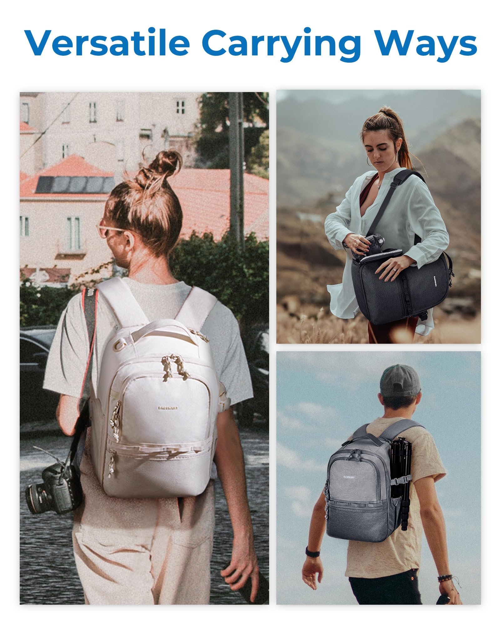 BAGSMART Camera Backpack, DSLR SLR Small Camera Bags for Photographers Compatible for Sony Canon Nikon, Shoulder Strap 2-in-1 Travel Backpack Fits 12.9" iPad, Beige