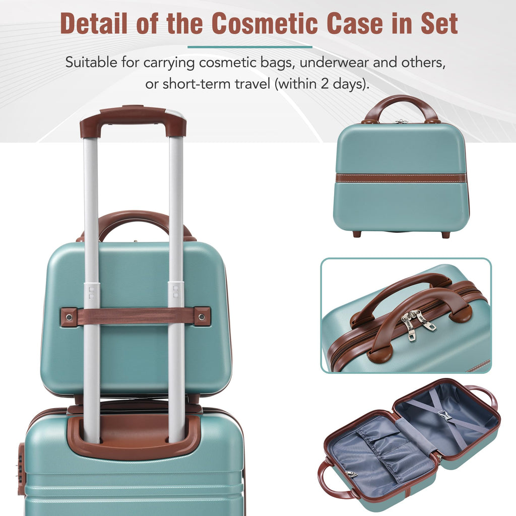 Merax Luggage Set, 2 Piece Luggage with Cosmetic Case, Vintage Hardcase Suitcase with Wheels, Expandable Luggage Airline Approved(Blue Green,20"+28")