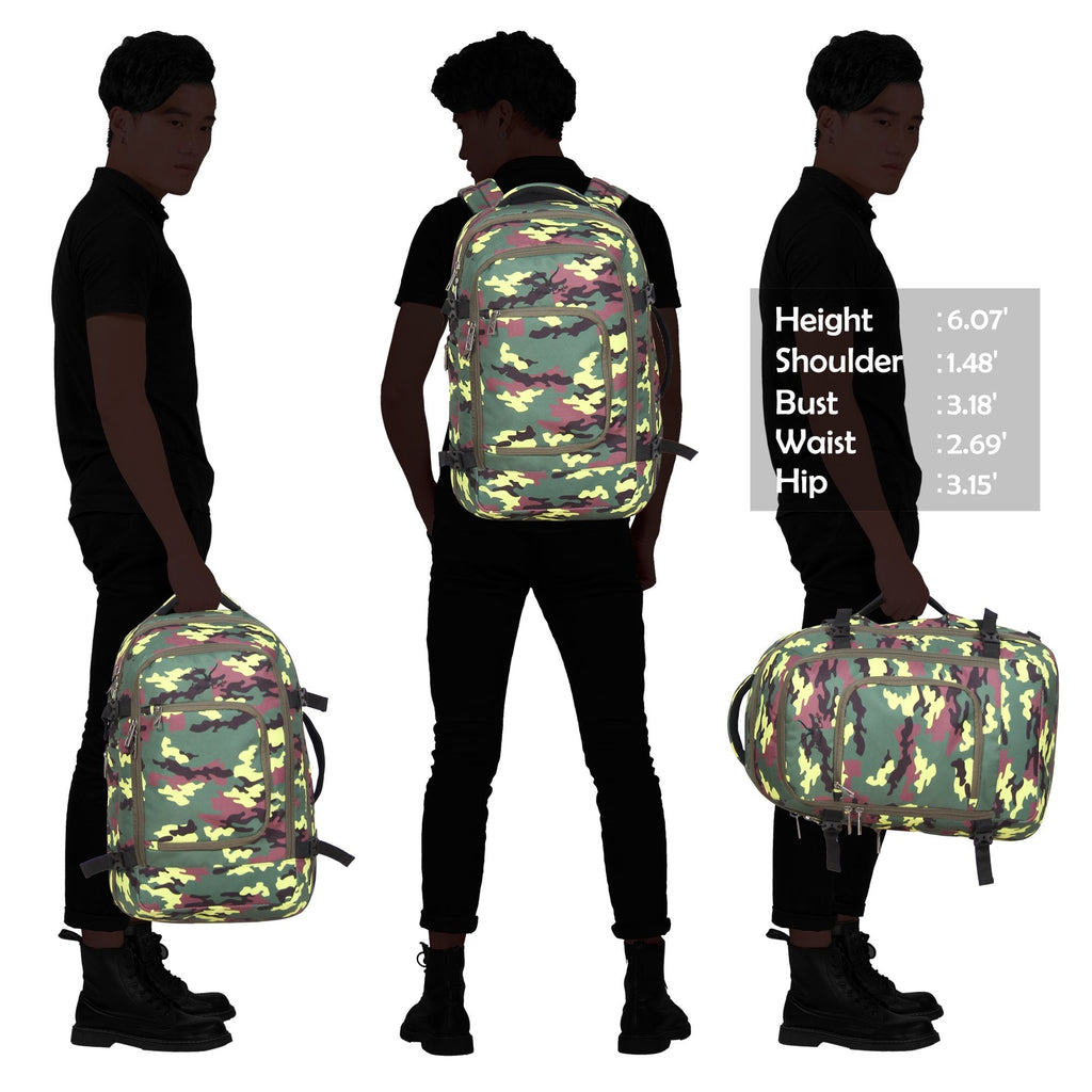 Hynes Eagle Travel Backpack 40L Flight Approved Carry on Backpack, Yellow Camo with 3PCS Packing Cubes 2017
