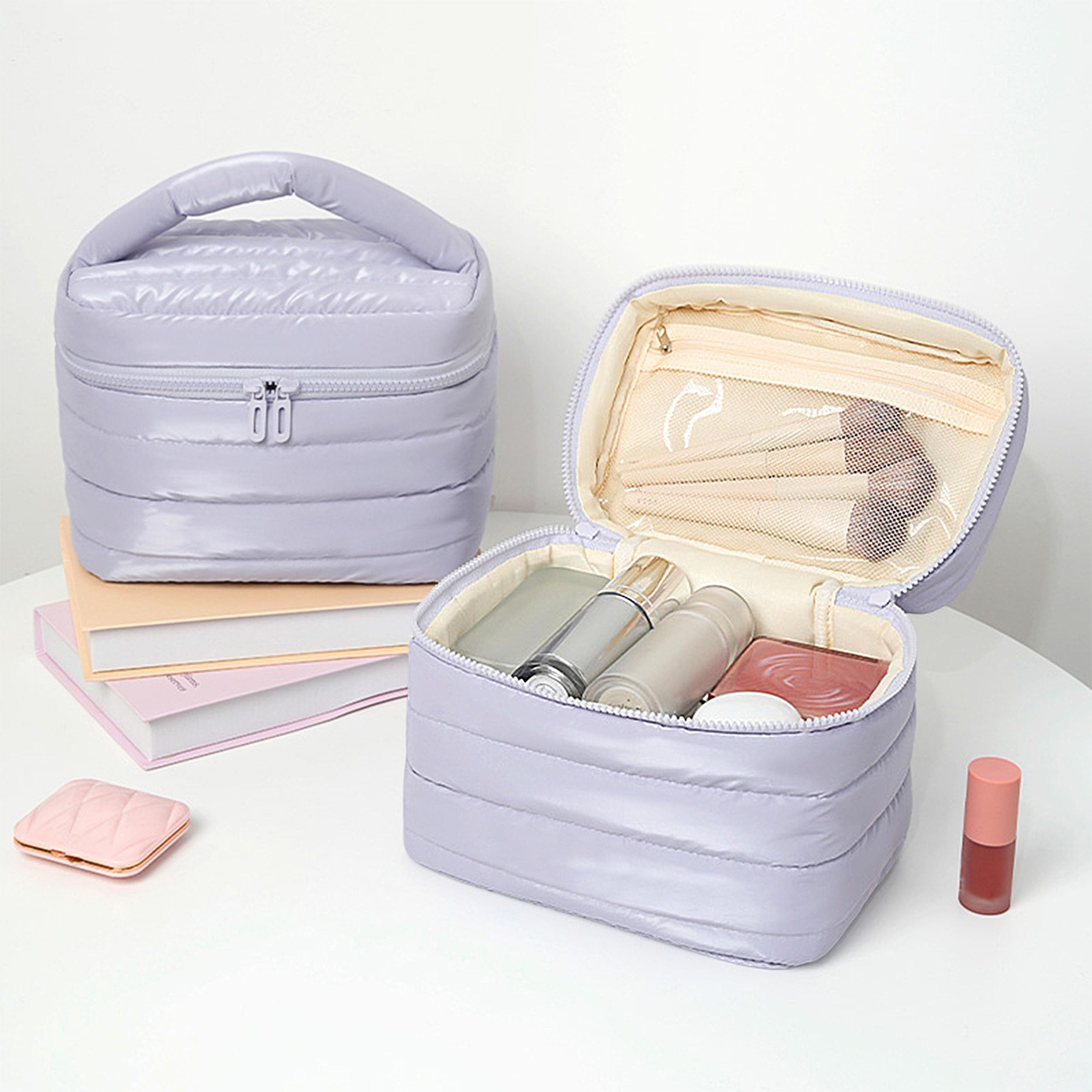 Prite Makeup Bag for Women Cute Cosmetic Bag Girls Portable Waterproof Toiletry Bag Travel Make Up Organizer Bag with Handle (Violet)