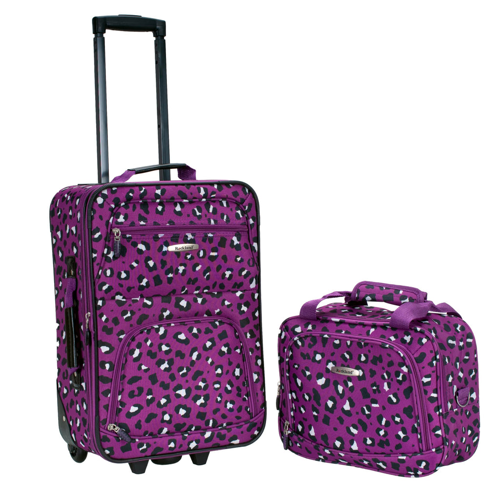 Rockland Fashion Softside Upright Luggage Set, Expandable,Telescopic Handle,Wheel, Purple Leopard, 2-Piece (14/19)