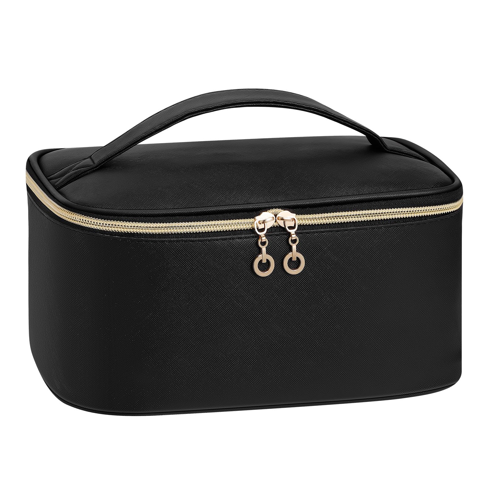 senbowe Travel Makeup Bag, Large Capacity Cosmetic Bags for Women,Portable Waterproof Leather Toiletry Bag Make Up Organizer Bag with Divider and Handle