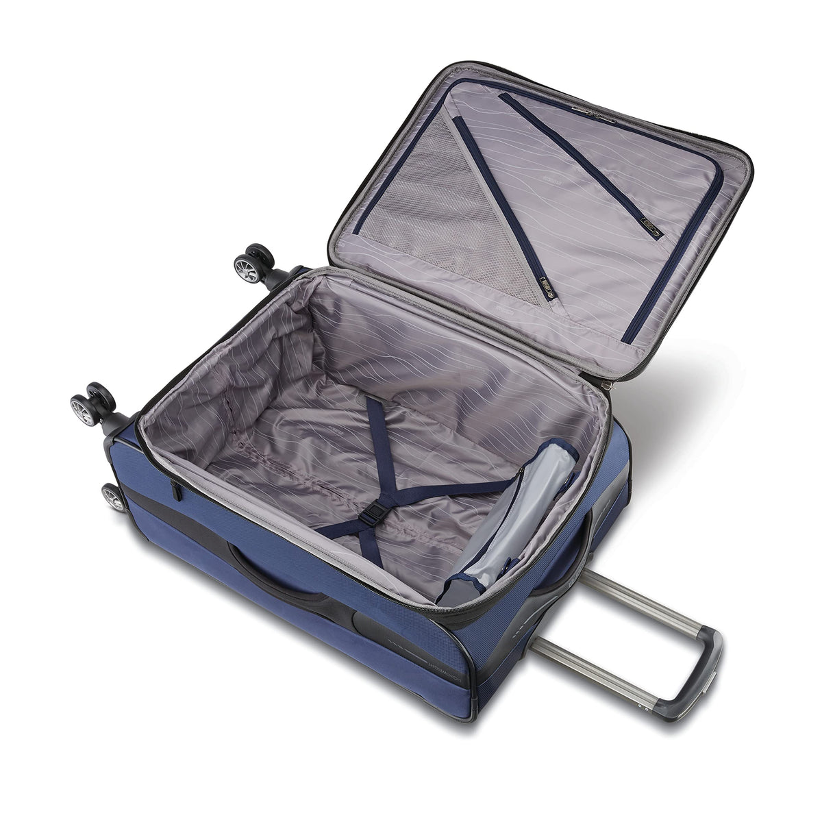 American Tourister Zoom Softside Luggage with Spinner Wheels (Navy, Checked-Medium 25-Inch)