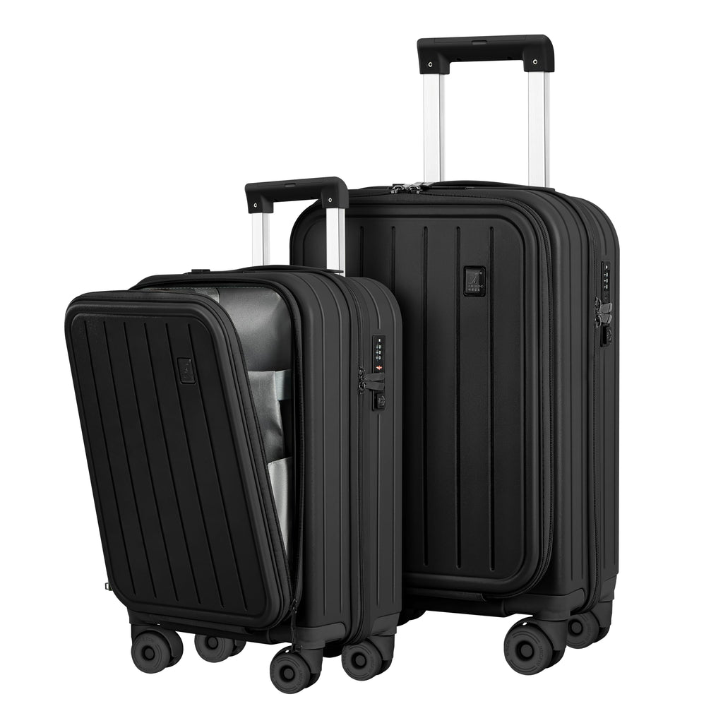 BOBOYM Luggage Sets 2 Piece Top Opening PC Hardside Suitcase with Spinner Wheel TSA Luggage(black)