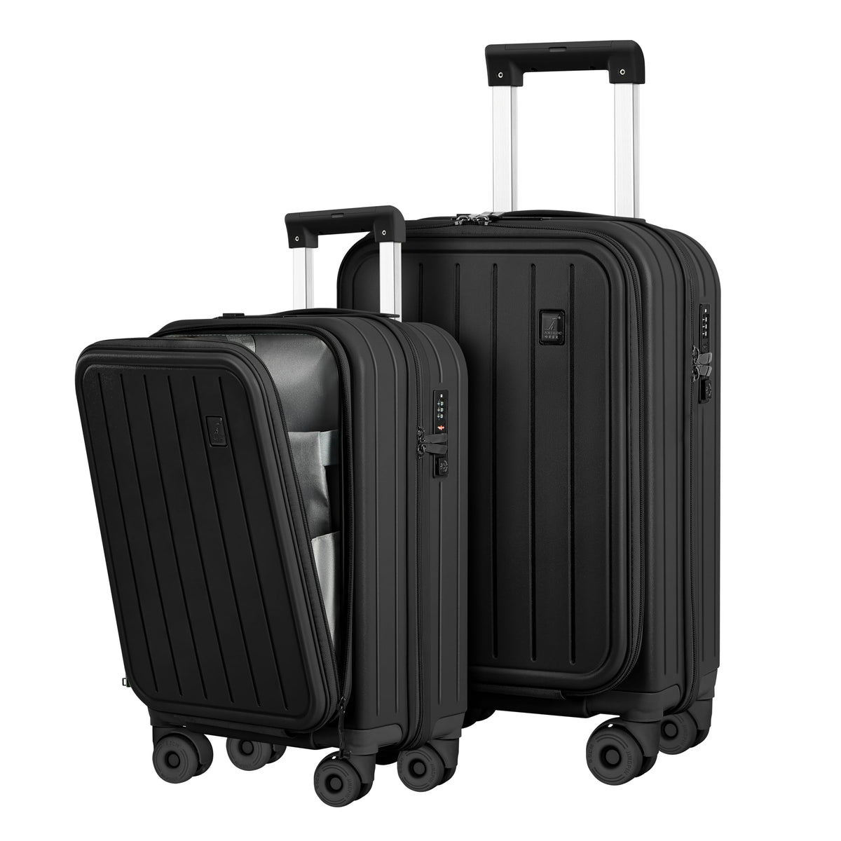 BOBOYM Luggage Sets 2 Piece Top Opening PC Hardside Suitcase with Spinner Wheel TSA Luggage(black)