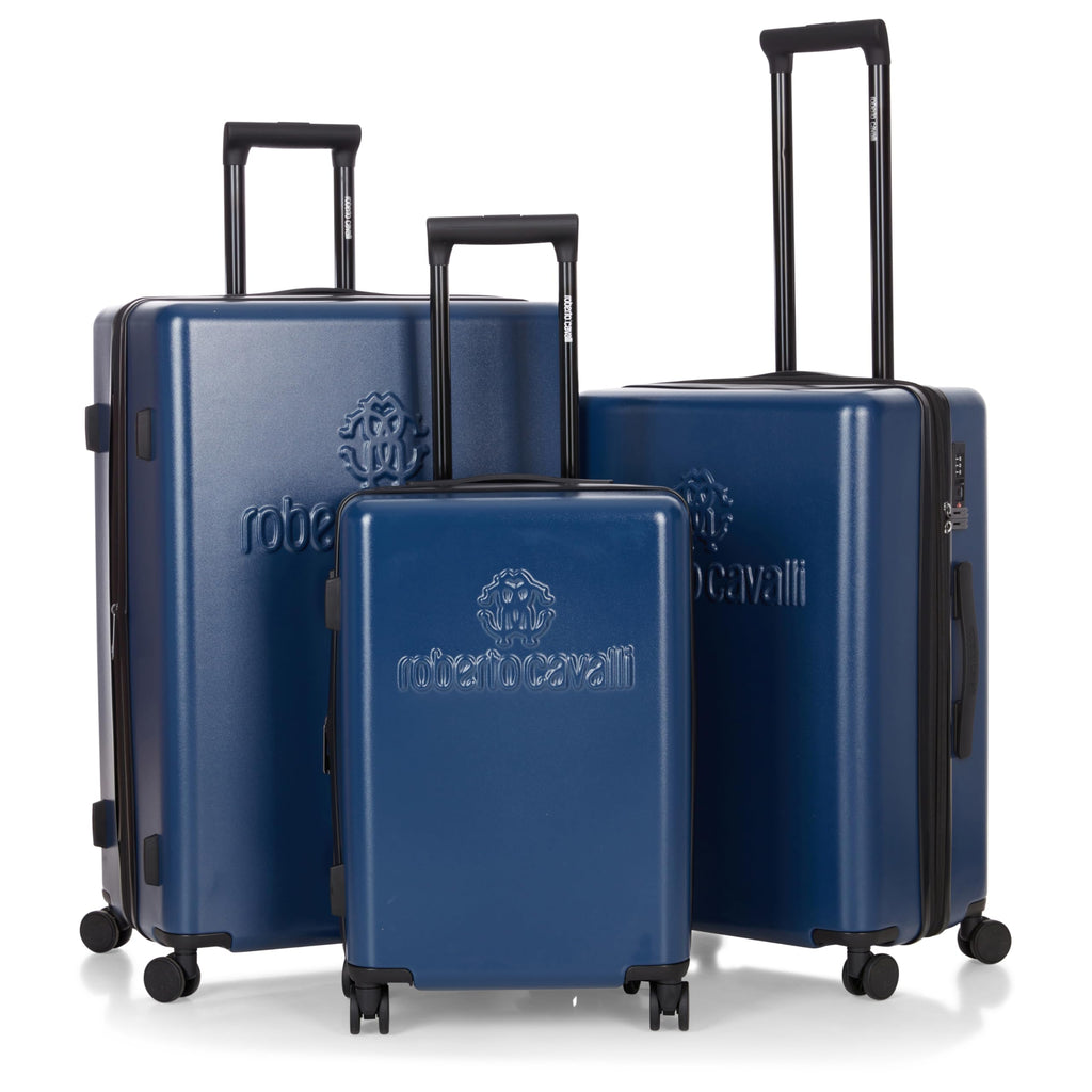 ROBERTO CAVALLI LOGO Luxury 3 Piece Luggage Set, Expandable Hard Shell Suitcases with 8 Spinner Wheels, Combination Lock Large Suitcase Set for Men and Women -Navy Blue