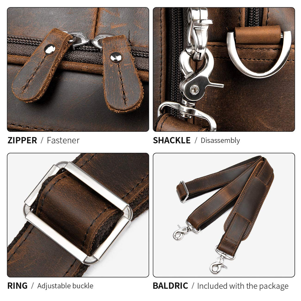 Augus Business Travel Briefcase Genuine Leather Duffel Bags for Men Laptop Bag fits 15.6 inches Laptop YKK Metal Zipper (Dark brown)
