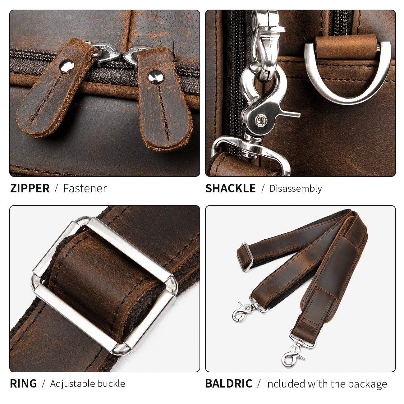 Augus Business Travel Briefcase Genuine Leather Duffel Bags for Men Laptop Bag fits 15.6 inches Laptop YKK Metal Zipper (Dark brown)