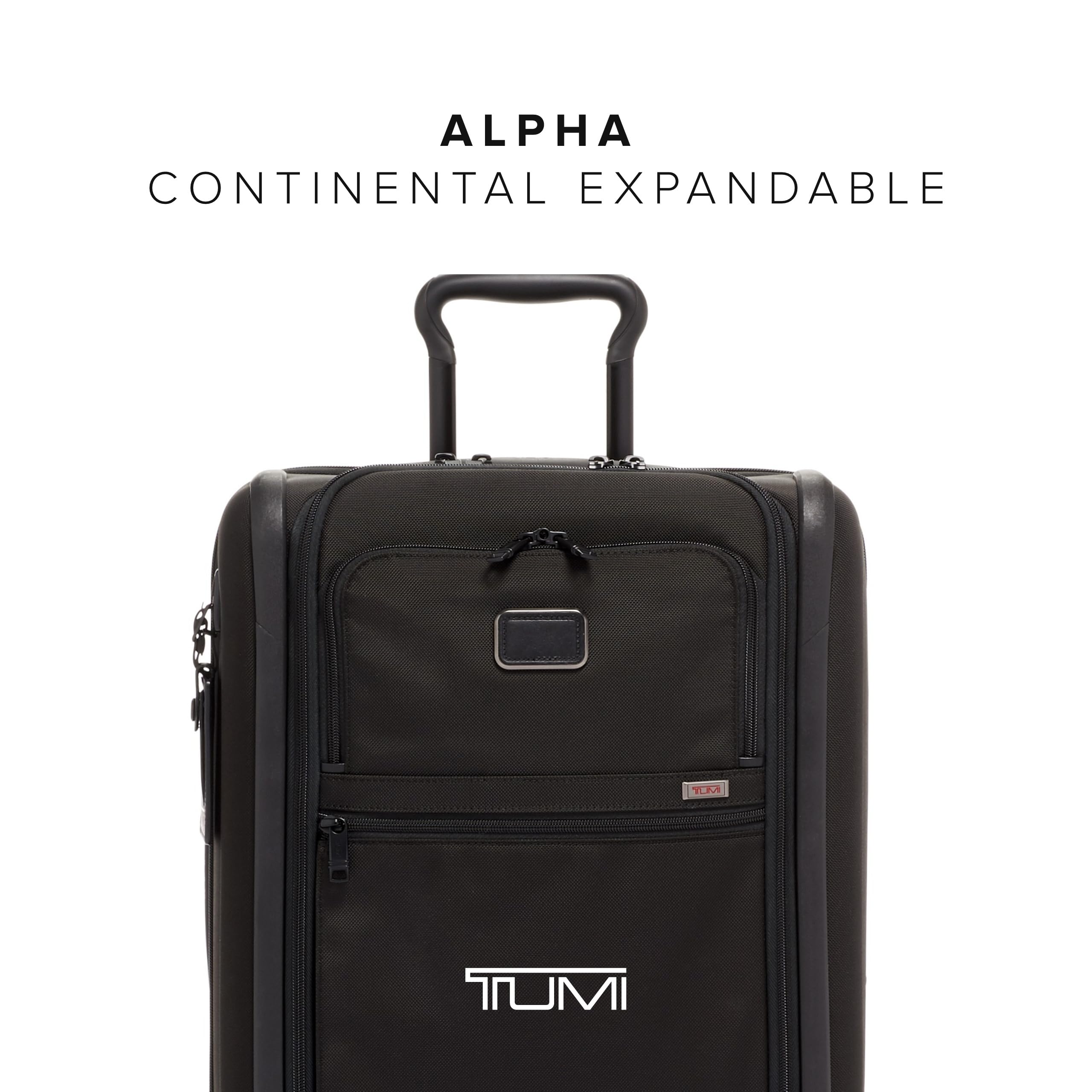 TUMI - Alpha Continental Expandable 4-Wheeled Carry-On Luggage - Compact Travel Suitcase - TSA Lock Tracer - Black