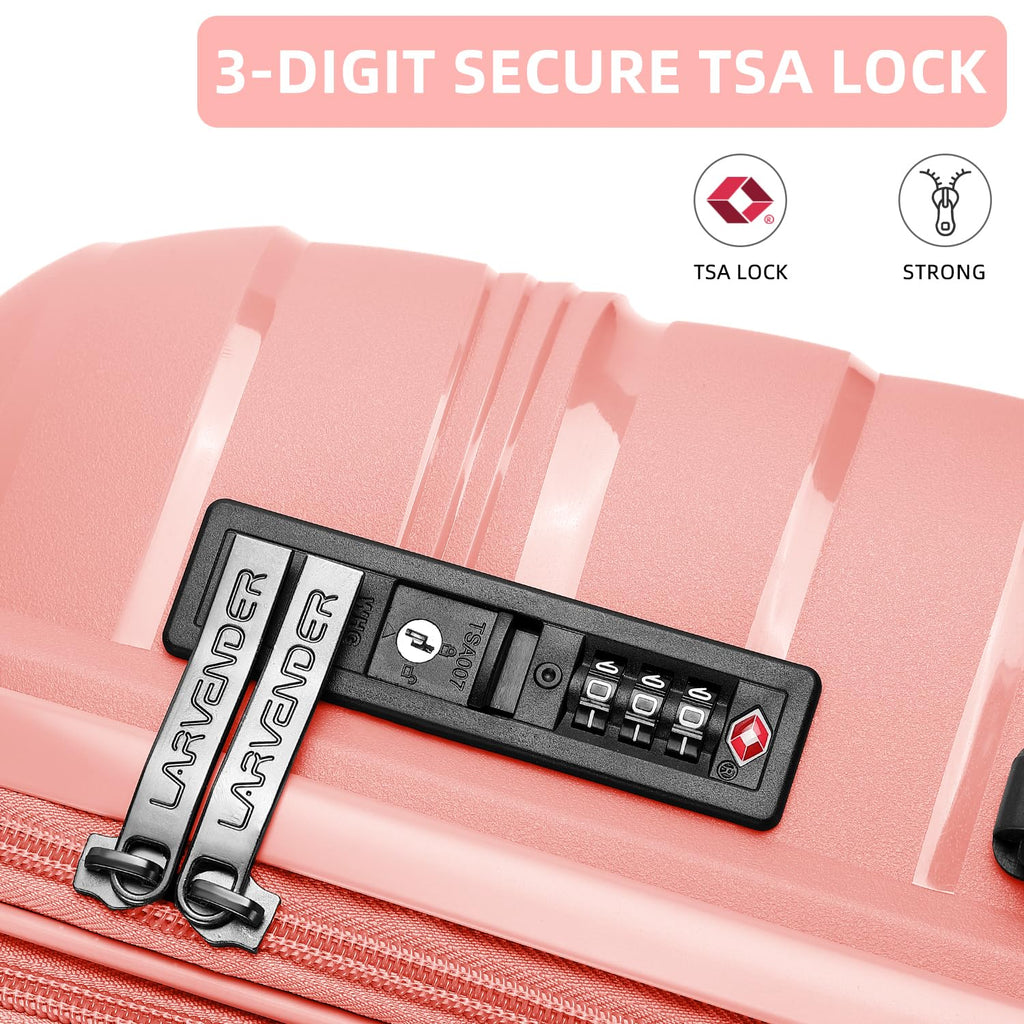 LARVENDER Luggage Sets 2 Piece, Expandable PP 24 Inch Check-in Suitcase with Duffle Bags for Women, Luggage Set Clearance with Spinner Wheels TSA Lock (Peach)