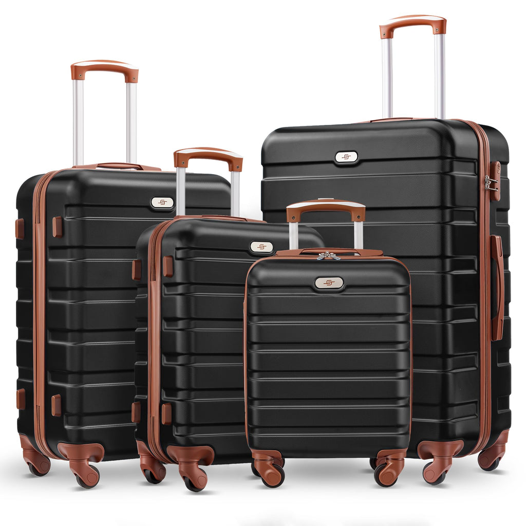 Suitour 4 Piece Luggage Sets, Hard Shell Suitcase Set with Spinner Wheels 16 20 24 28inch Travel Sets(Black Tan)