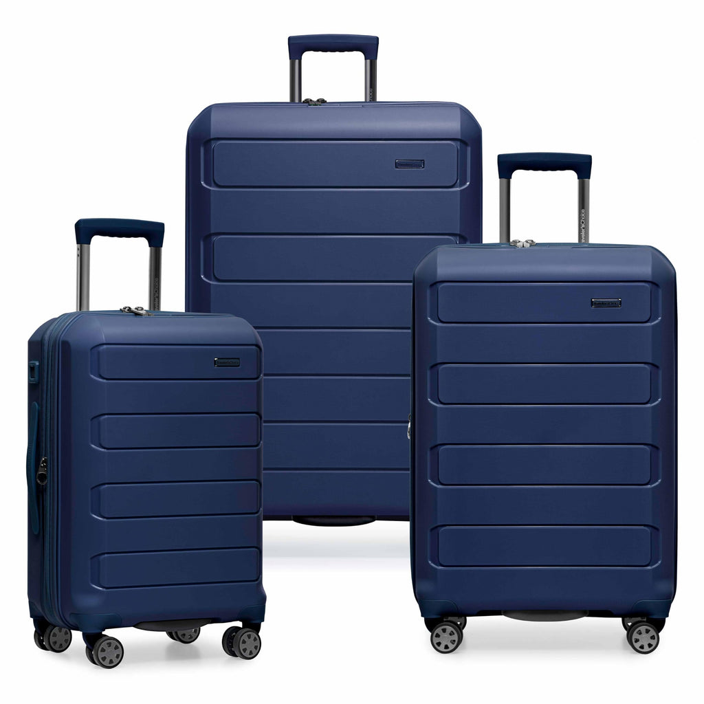 Traveler's Choice Pagosa Hardshell Expandable Luggage with Spinner Wheels, Navy, 3-Piece Set (22/26/30)