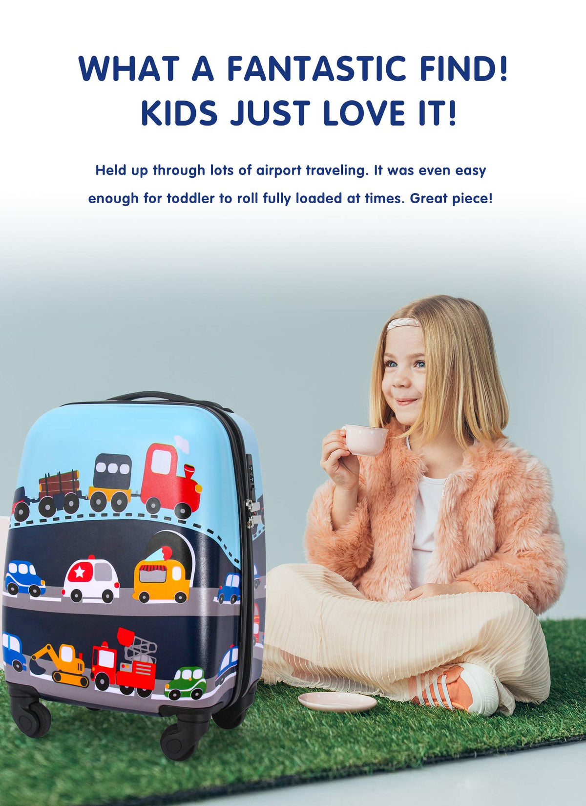 GURHODVO Kids Luggage with Spinner Wheels for Boys Girls Carry on Hardshell Suitcase Travel Trolley Toddlers Children Gift (vehole, 18inch)
