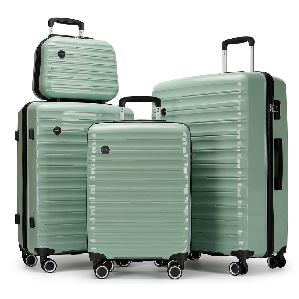 GinzaTravel 4 Piece Hard Shell Luggage Sets with Spinner Wheels PP Hardside Large Suitcase with Wheels TSA Lock,20 inch 24 inch 28 inch,Green