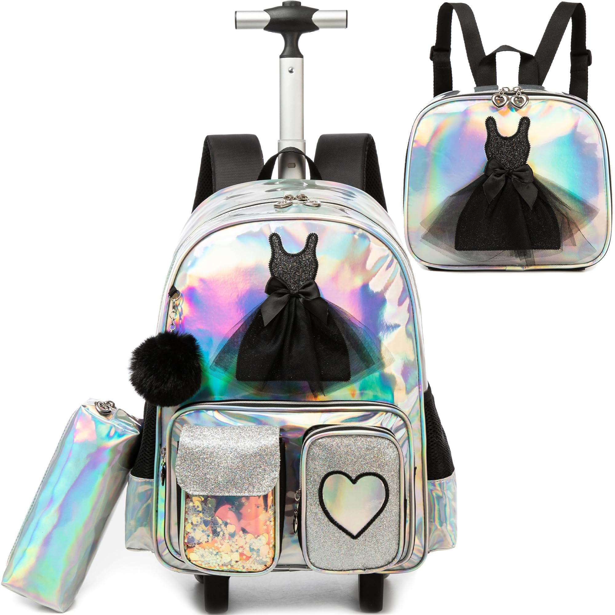 Meetbelify Rolling Backpack for Girls Backpack with Wheels for Elementary Student Kids Carry on Bag with Lunch Box Pencil Case for Girls Ages 6-8 Years Old