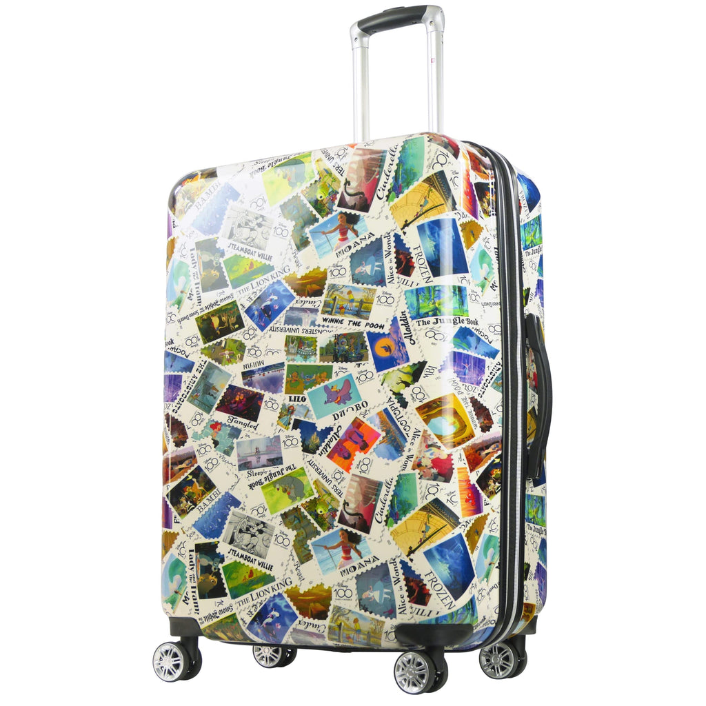 FUL Disney Stamps 30 Inch Rolling Luggage, Hardshell Checked Suitcase with Spinner Wheels, Multi