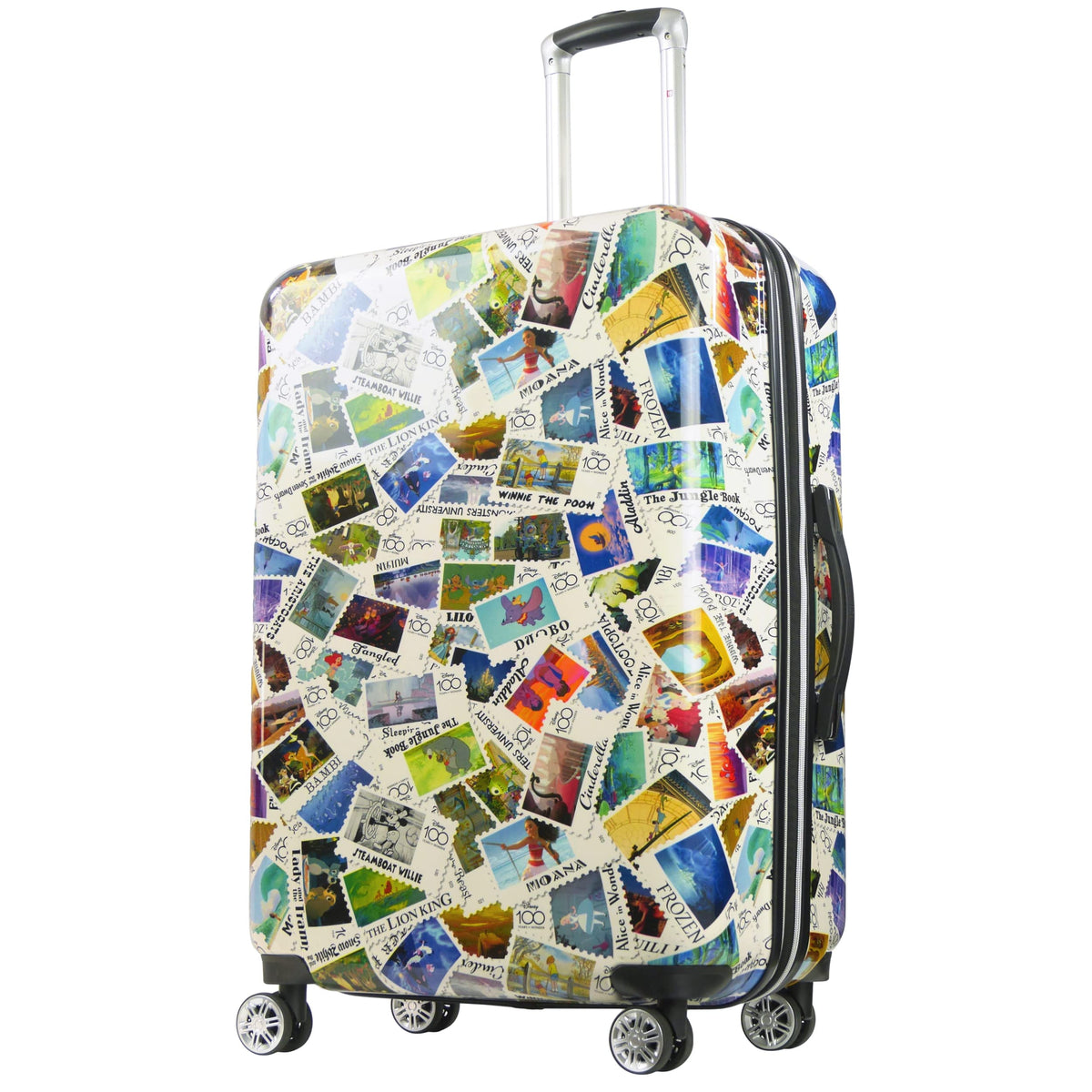 FUL Disney Stamps 30 Inch Rolling Luggage, Hardshell Checked Suitcase with Spinner Wheels, Multi