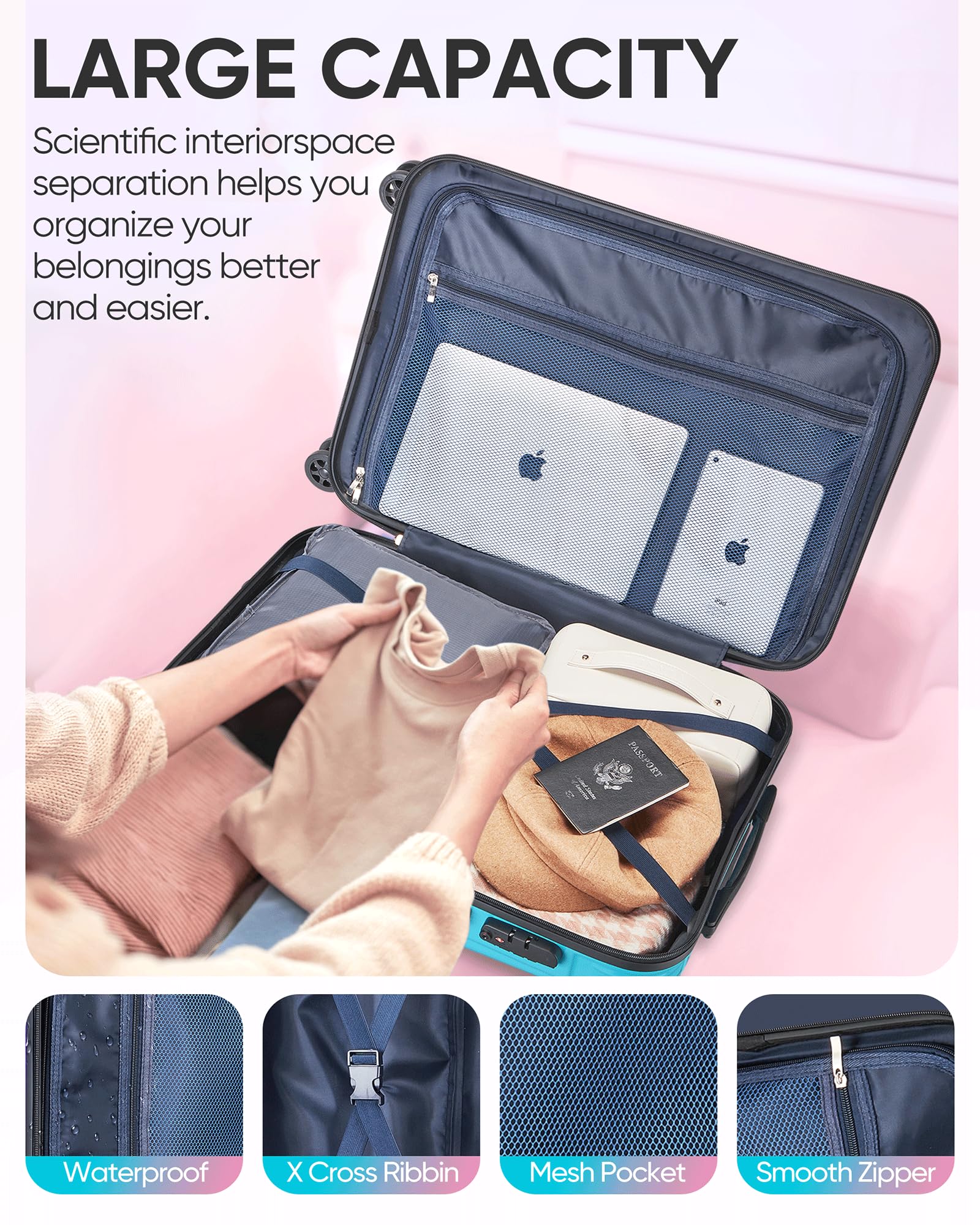 Comeria Carry on Luggage - Airline Approved Suitcases with Spinner Wheels, Built-In TSA Lock，Hard Shell Expandable Suitcases