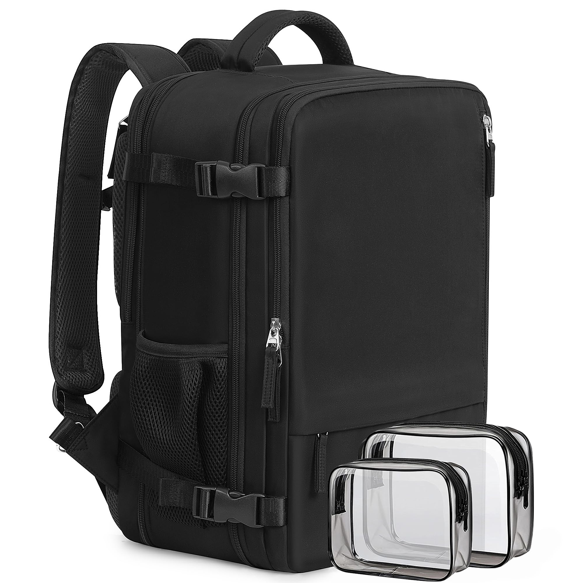 Beraliy Travel Backpack for Men Women, Large Carry On Backpack, Personal Item Bag Airline Approved, 17 inch Laptop Backpack, Business Work Gym Weekender Bag, Black