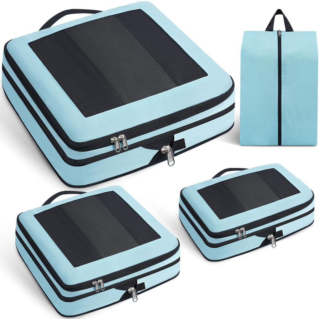 Prezon Compression Packing Cubes for Travel, Lightweight Vacation Travel Essentials, Travel Accessories for Suitcase Organizer Bags Set, Durable Luggage Organizer, 8 set, squre mesh, mint