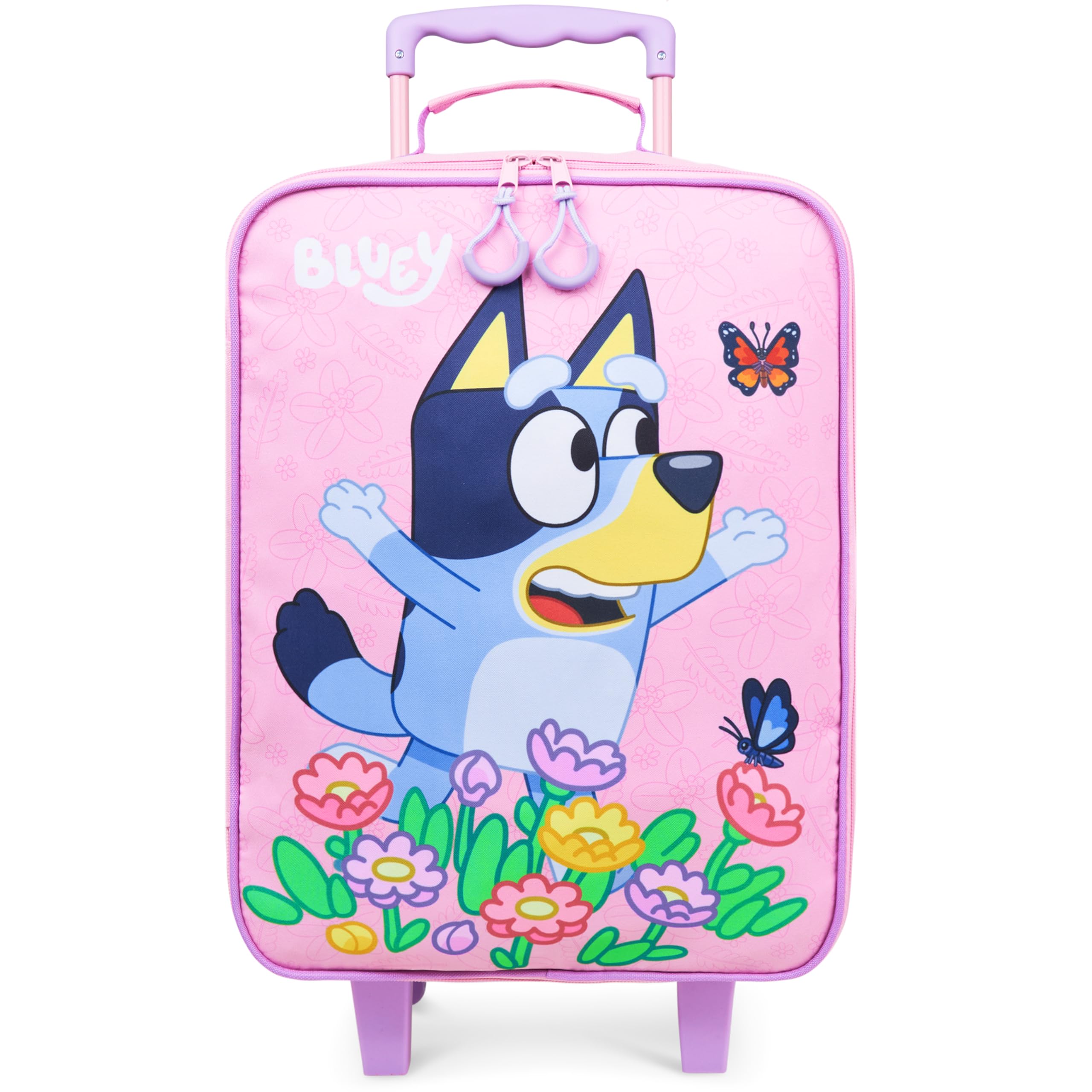 Bluey Kids Suitcase with Wheels Carry On Luggage for Boys Girls Foldable Travel Bag Small Rolling Cabin Case with Handle Lightweight Gifts for Kids S (L18inch x W11.8inch - 15L, Pink)