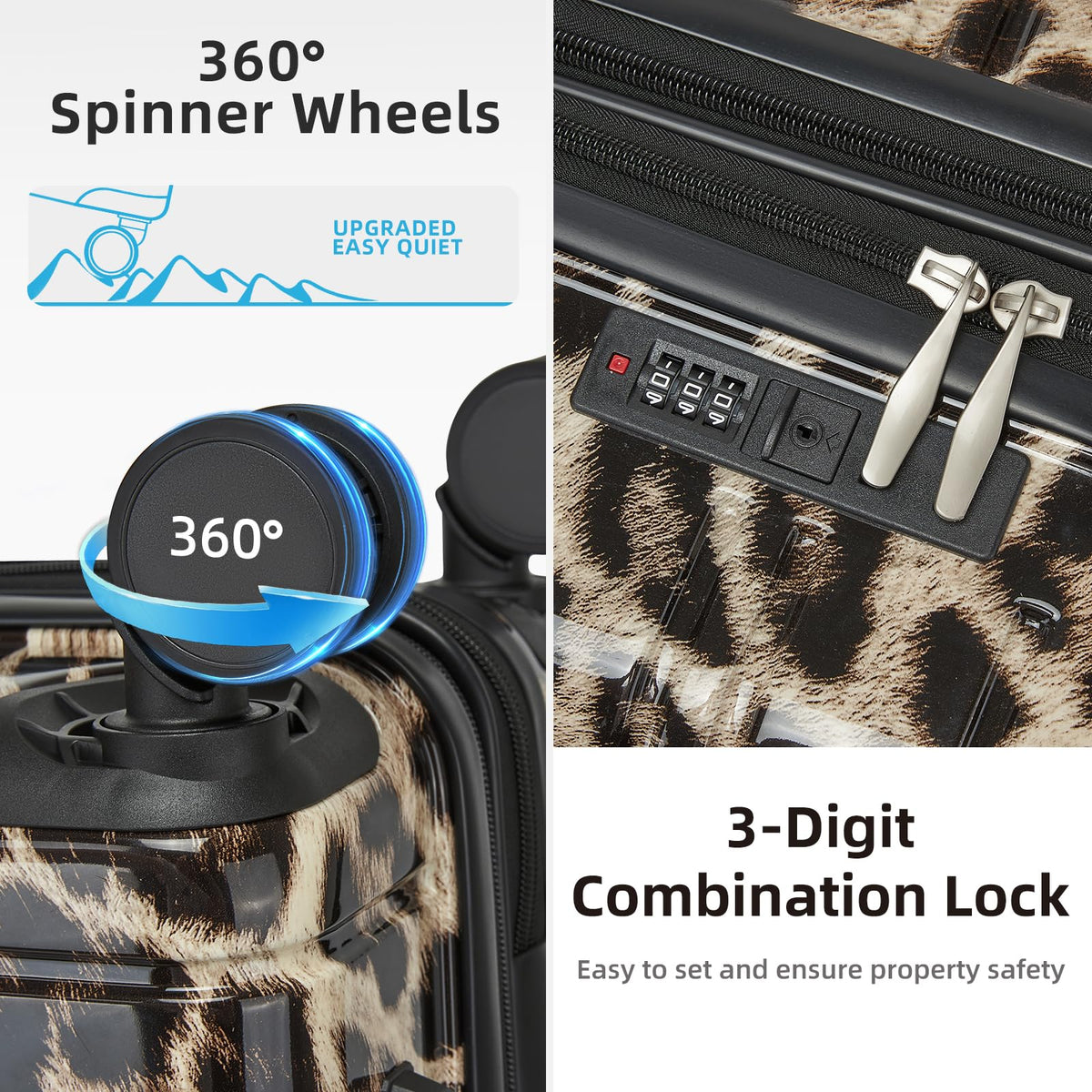 LARVENDER 28 Inch Checked Luggage with Spinner Wheels, PC+ABS Expandable Large Suitcases with Wheels, Travel Luggage sets for Women and Men, Cheetah