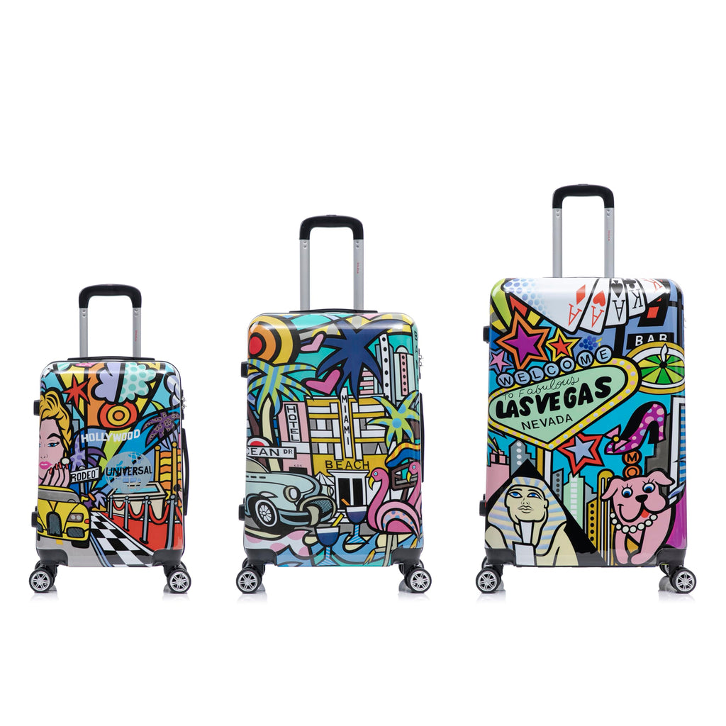 InUSA Cities Print Luggage with Spinner Wheels | Durable Lightweight Hardside Suitcase | Travel Bag with Handle and Trolley | (20in, 24in, 28in) 3 Piece Set