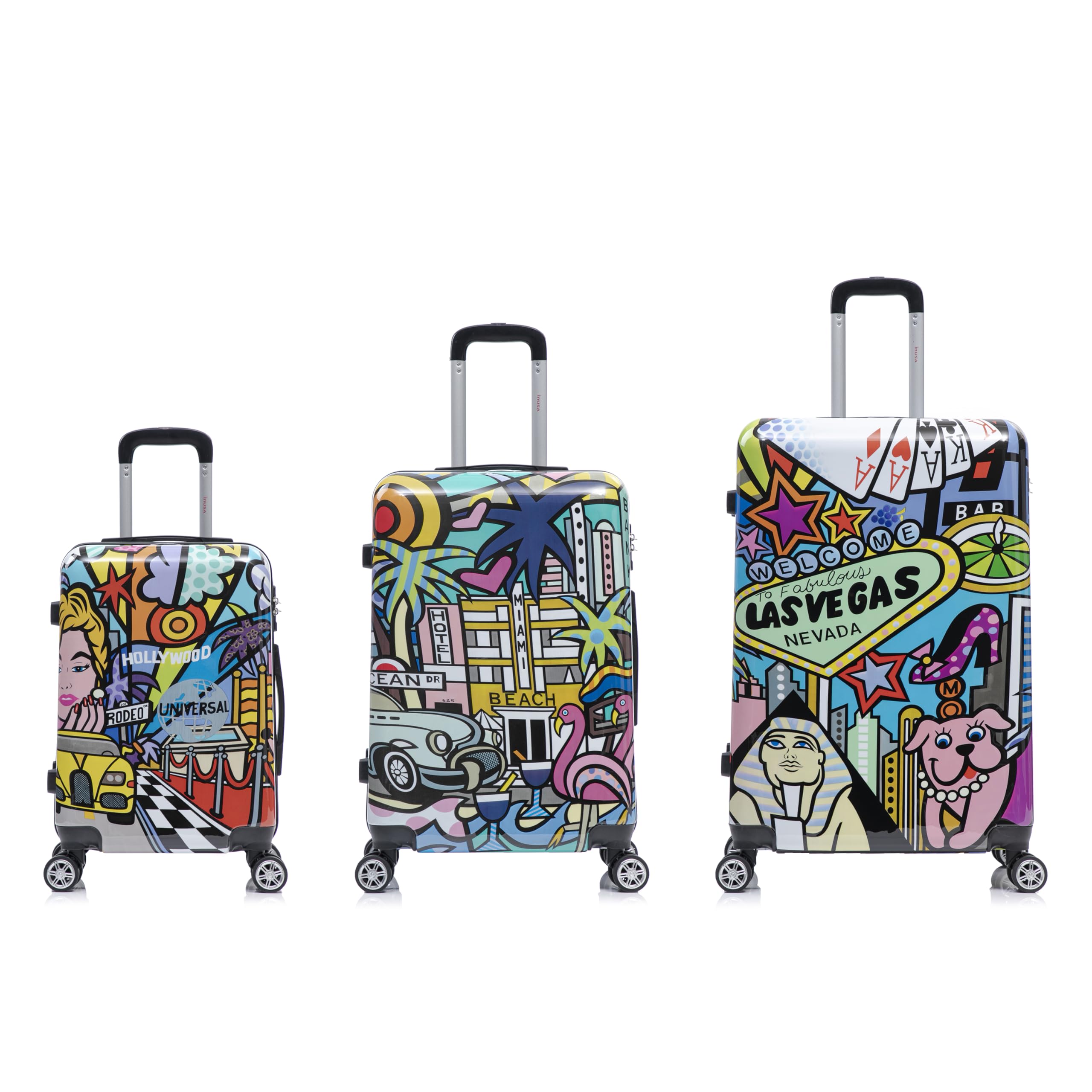 InUSA Cities Print Luggage with Spinner Wheels | Durable Lightweight Hardside Suitcase | Travel Bag with Handle and Trolley | (20in, 24in, 28in) 3 Piece Set