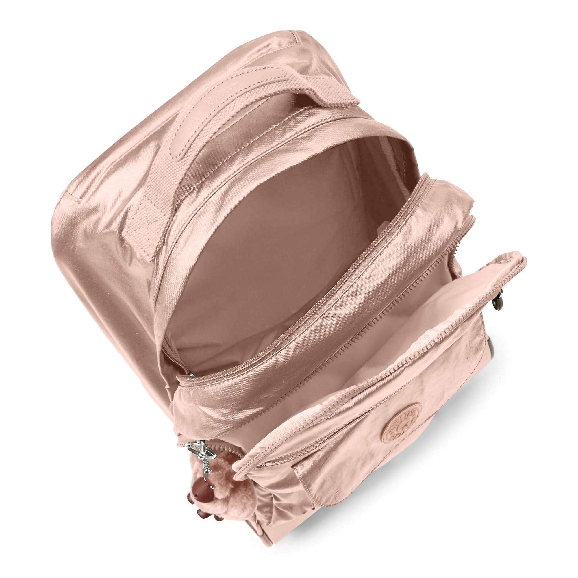 Kipling Sanaa Large Metallic Rolling Backpack Rose Gold Metallic