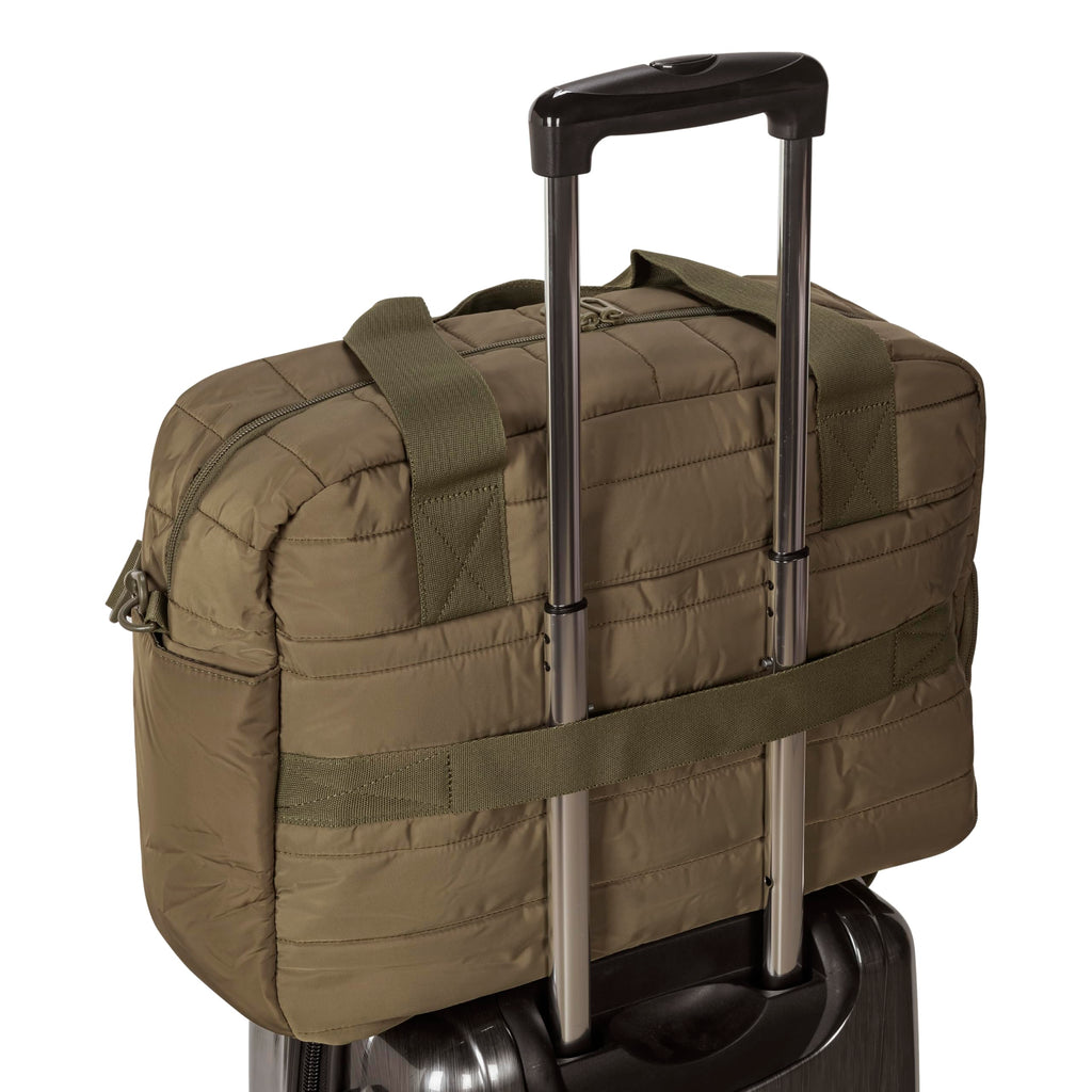 PUMA Isla Carryall, Trendy Weekender with Shoe Pocket, Removable Strap & Quilted Style, Loden Green