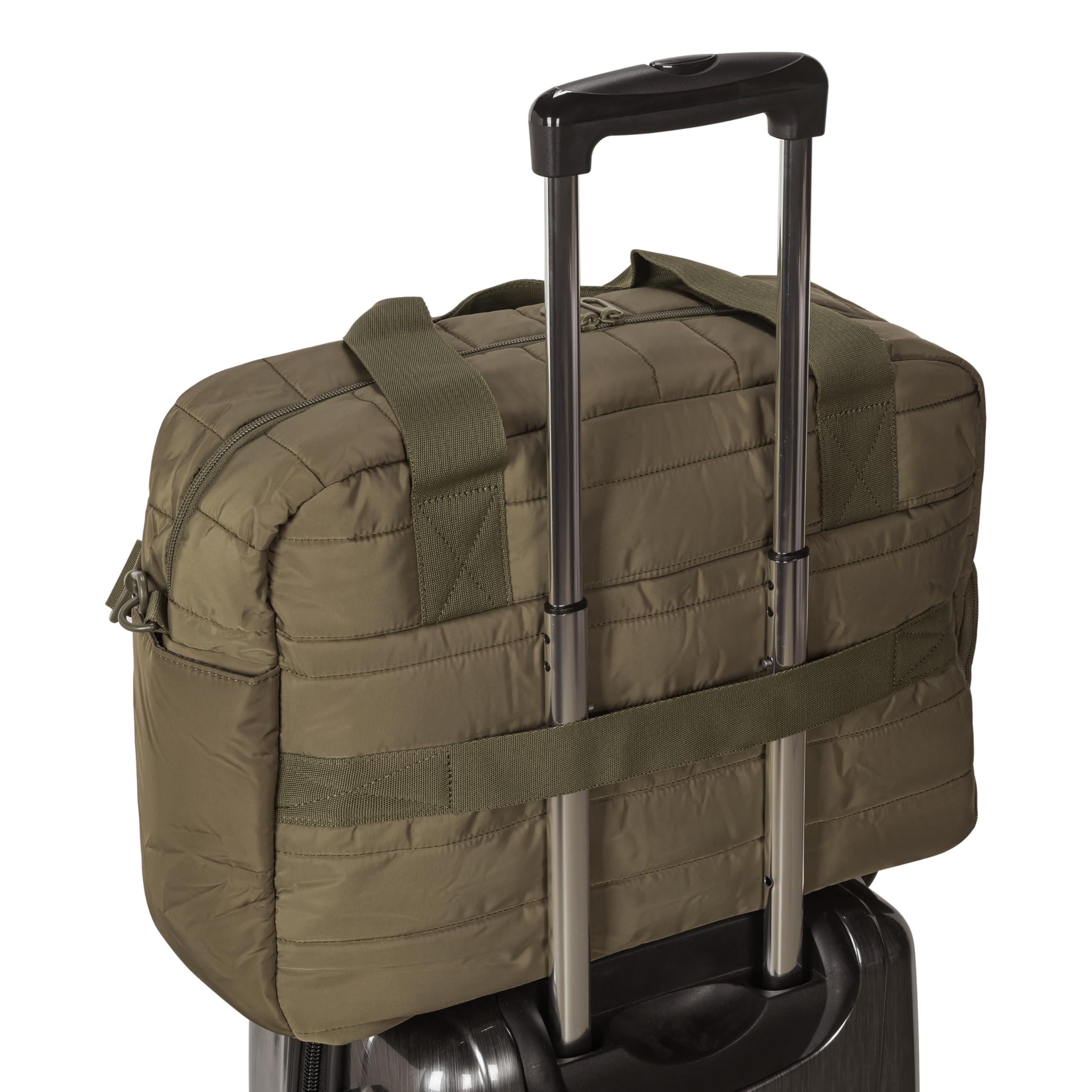 PUMA Isla Carryall, Trendy Weekender with Shoe Pocket, Removable Strap & Quilted Style, Loden Green