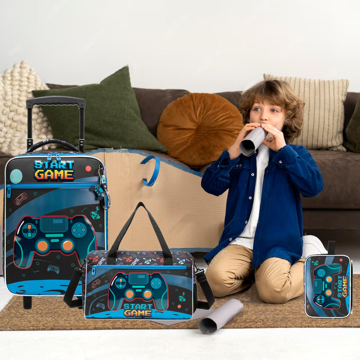 Homskiii Kids Luggage Sets with Wheels Boys Travel Softside Suitcases 16" Carry on Suitcase with Duffle Bag Boys Luggage Sets Airline Approved