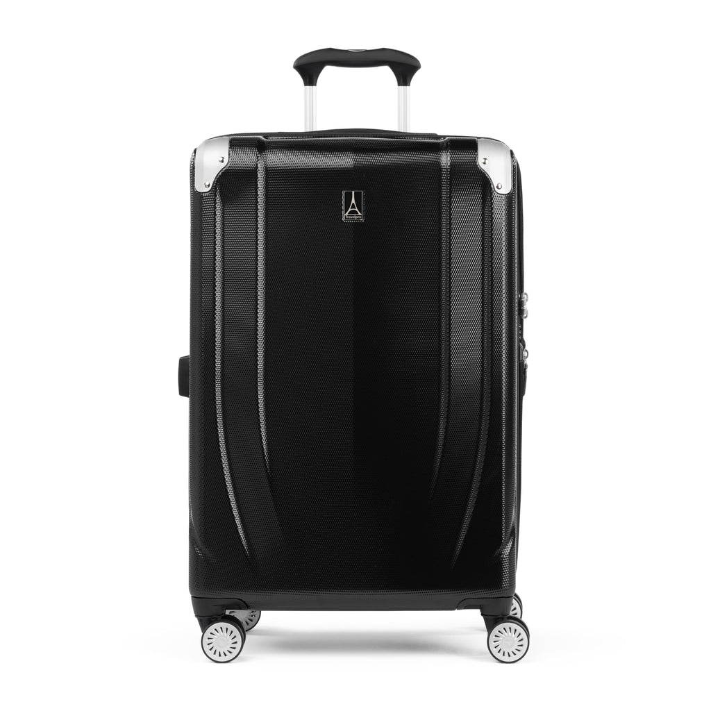 Travelpro Pathways 3 Hardside Expandable Luggage, 8 Spinner Wheels, Lightweight Hard Shell Suitcase, Checked Medium 25 Inch, Black Knight