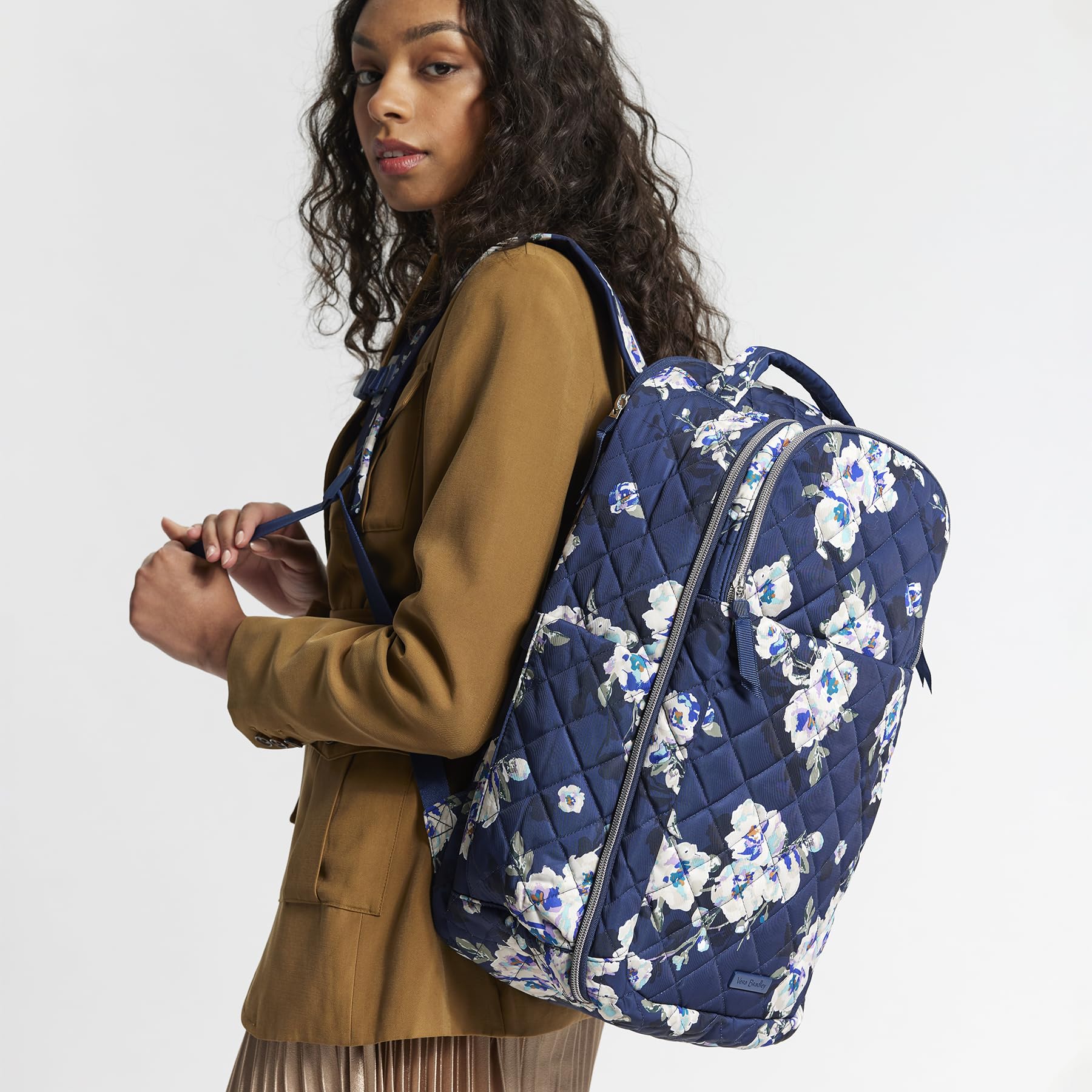 Vera Bradley Women's, Performance Twill Travel Backpack Travel Bag, Blooms and Branches Navy, One Size