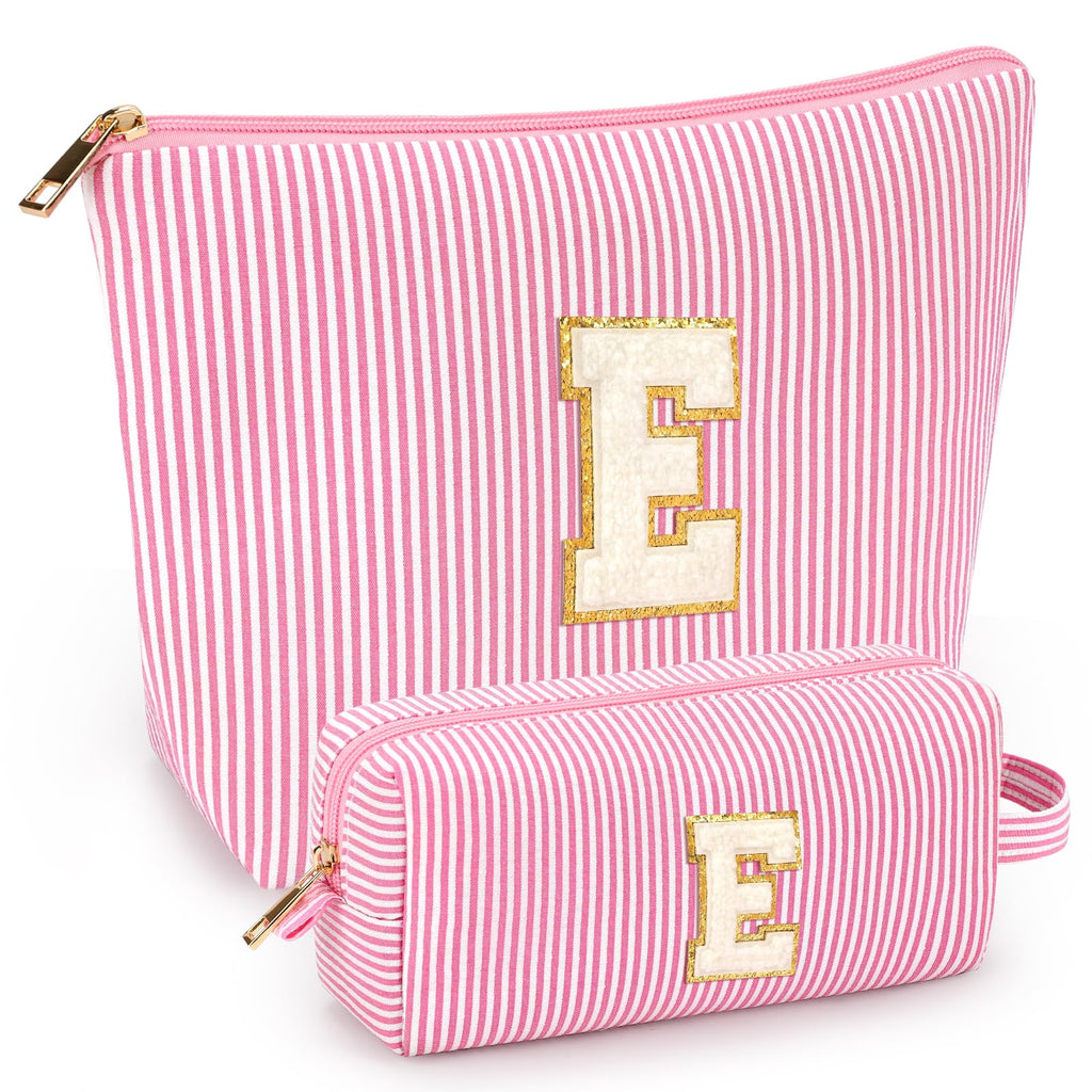 mibasies 2 PCS Initial Makeup Bags for Women: Cosmetic Bag for Travel Toiletry - Personalized Cute Makeup Pouch - Gifts for Grilfriend Wife Moms Bridesmaid - Retirement Travel Gifts - Pink E