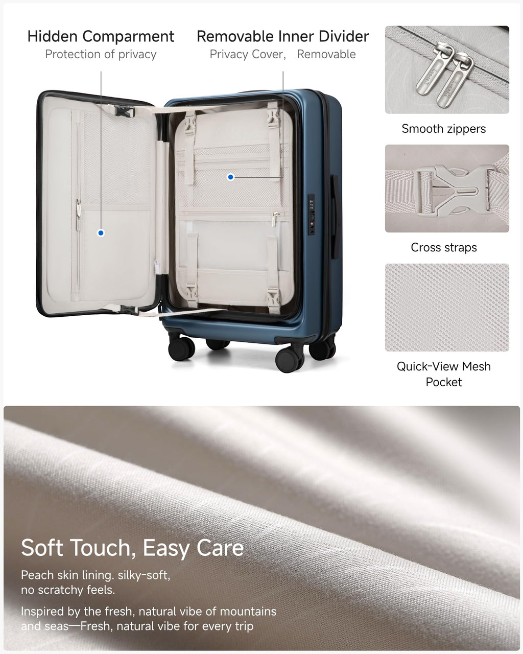 Checked Luggage with Spinner Wheels, FLO5 Expandable Polycarbonate Hard Shell Suitcase with TSA Approved Lock (FX-Core, Blue, 24 Inch)
