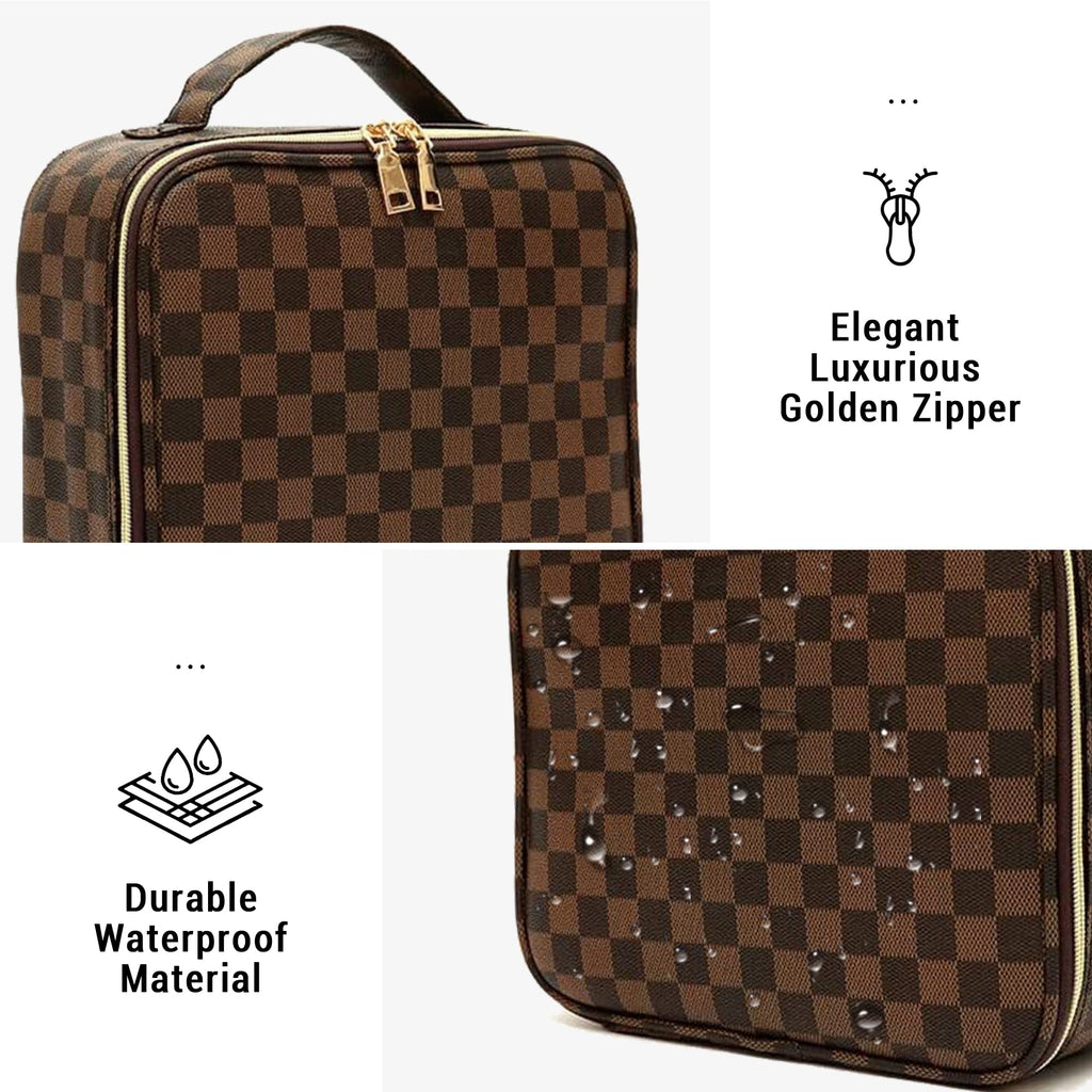LEAFFUP Checkered Makeup Bag, Portable Makeup Bag with Adjustable Partition, Cosmetic Bags for Women Toiletry Travel Organizer Portable Make Up Bags for Christmas Birthday Gifts
