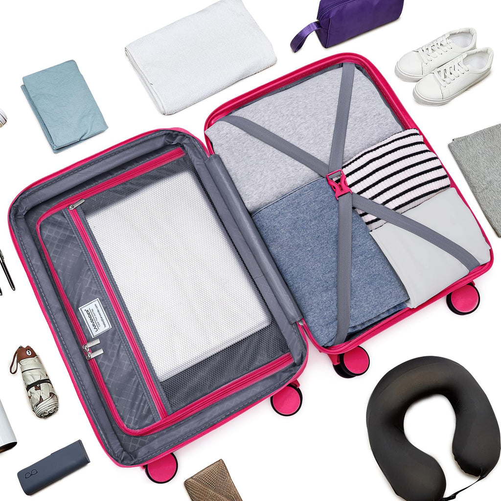 LARVENDER Carry On Luggage Set 22x14x9 Airline Approved, Expandable 20 Inch Carry-On Suitcases With Wheels, Lightweight Luggage Sets 3 Pieces With Backpack, Rose Red