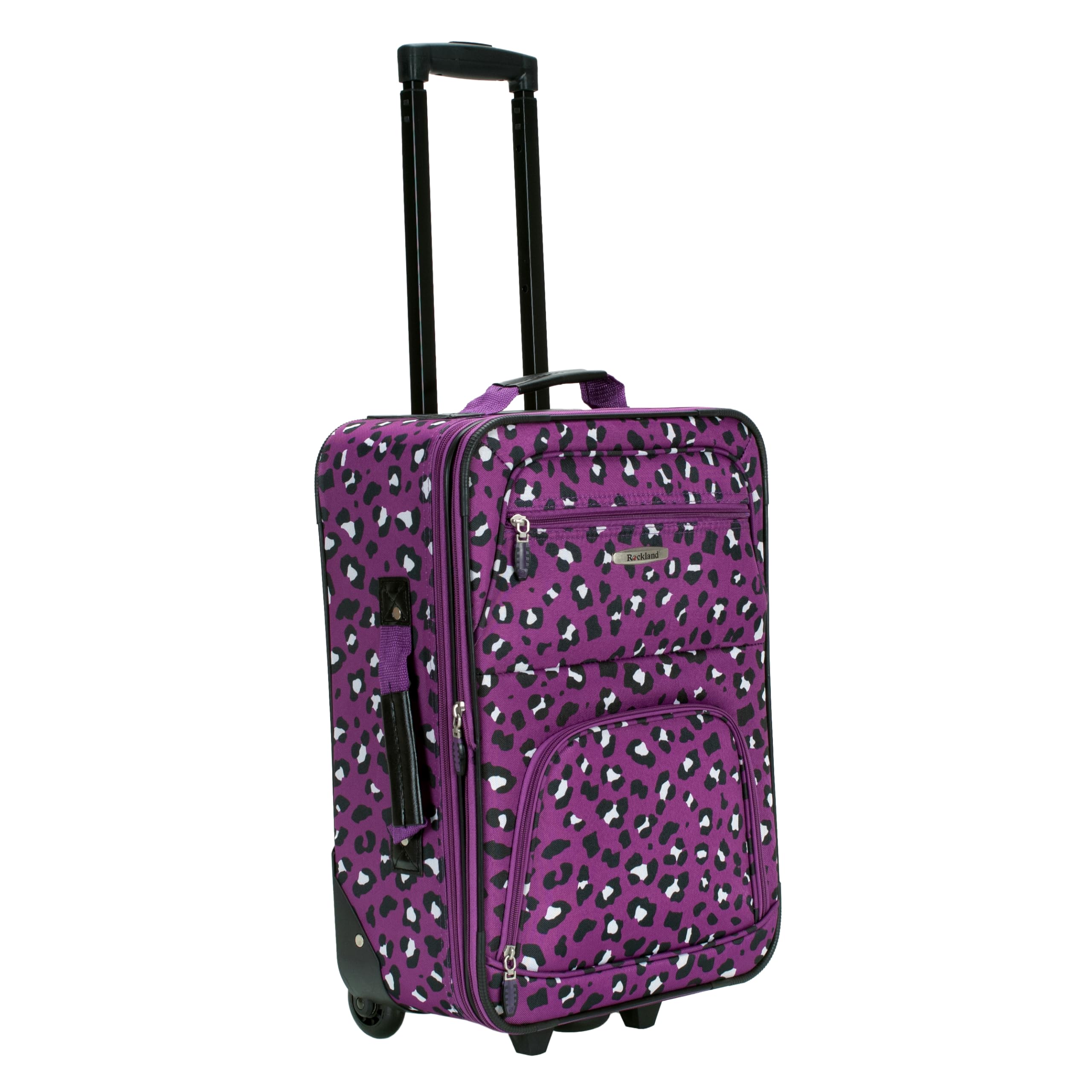 Rockland Fashion Softside Upright Luggage Set, Expandable,Telescopic Handle,Wheel, Purple Leopard, 2-Piece (14/19)