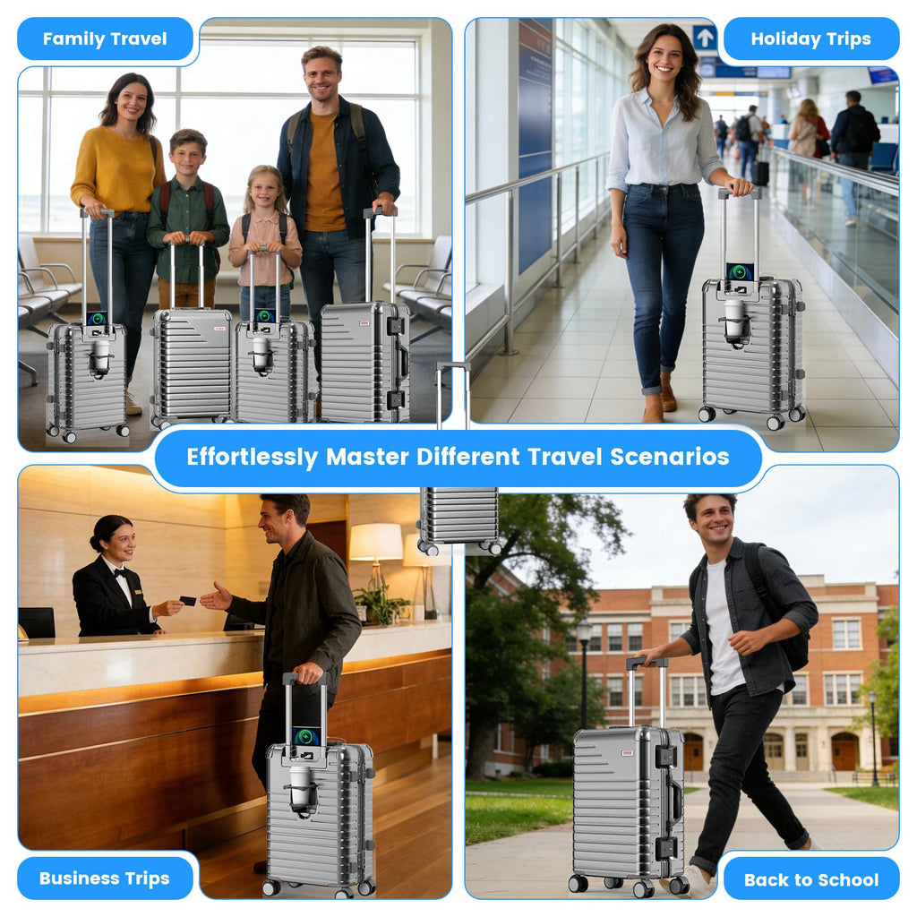 TIYFIY 20 Inch Carry on Luggage with Cup Holder, Airline Approved 22x14x9 Aluminum Frame PC Hard Shell Suitcase, 360° Spinner Wheels, TSA Lock for Short Trips and Business Travel