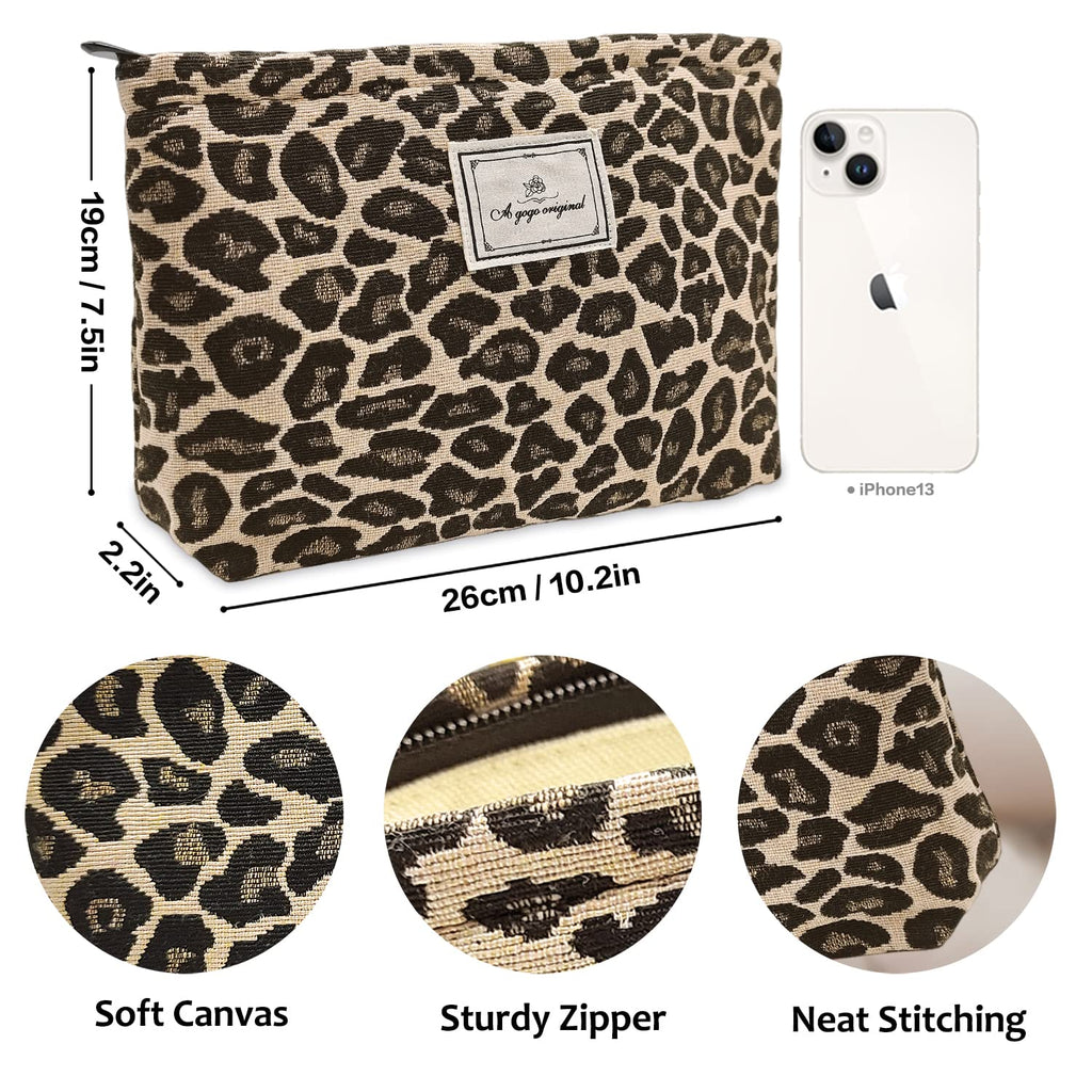 STARDW Leopard Makeup Bag Organizer Cosmetic Bags for Women and Girls,Travel Toiletry Bag Large Capacity Canvas Makeup Zipper Pouch, Purse Organizer Pouches (Brown Leopard)
