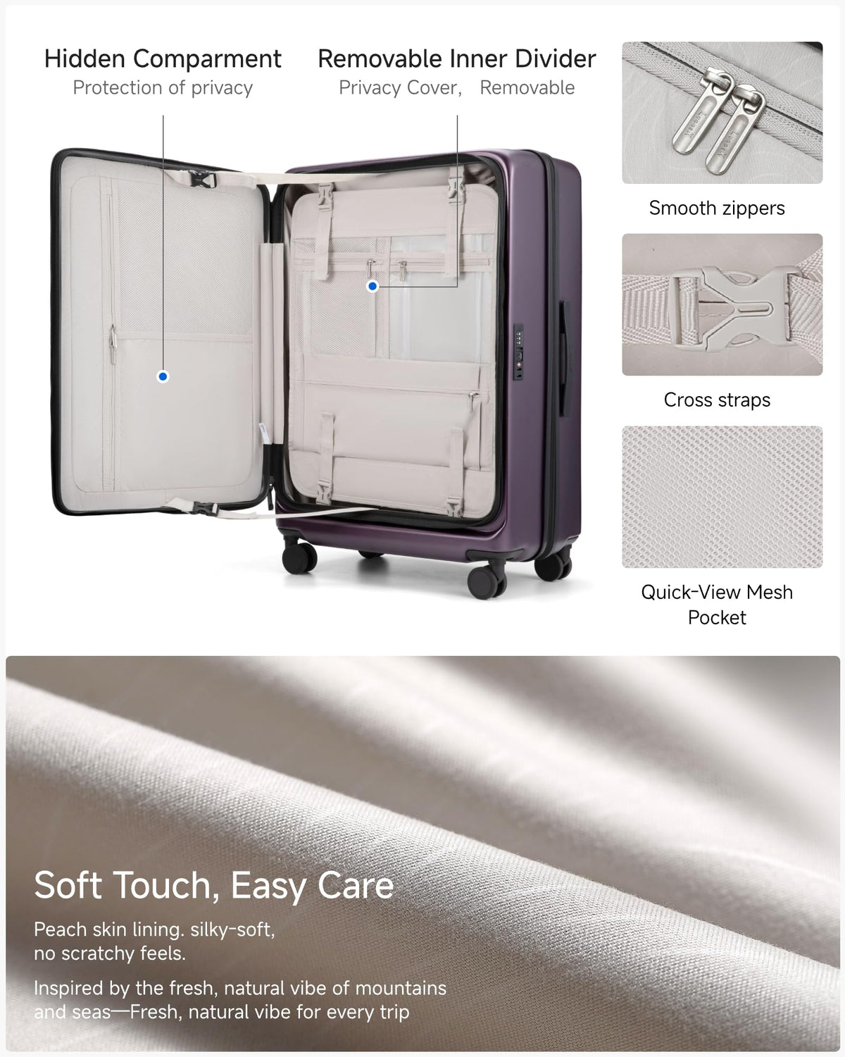 LUGGEX Checked Suitcase with Spinner Wheels, FLO5 Expandable Polycarbonate Hard Shell Suitcase with TSA Approved Lock (FX-Core, Purple, 28 Inch)