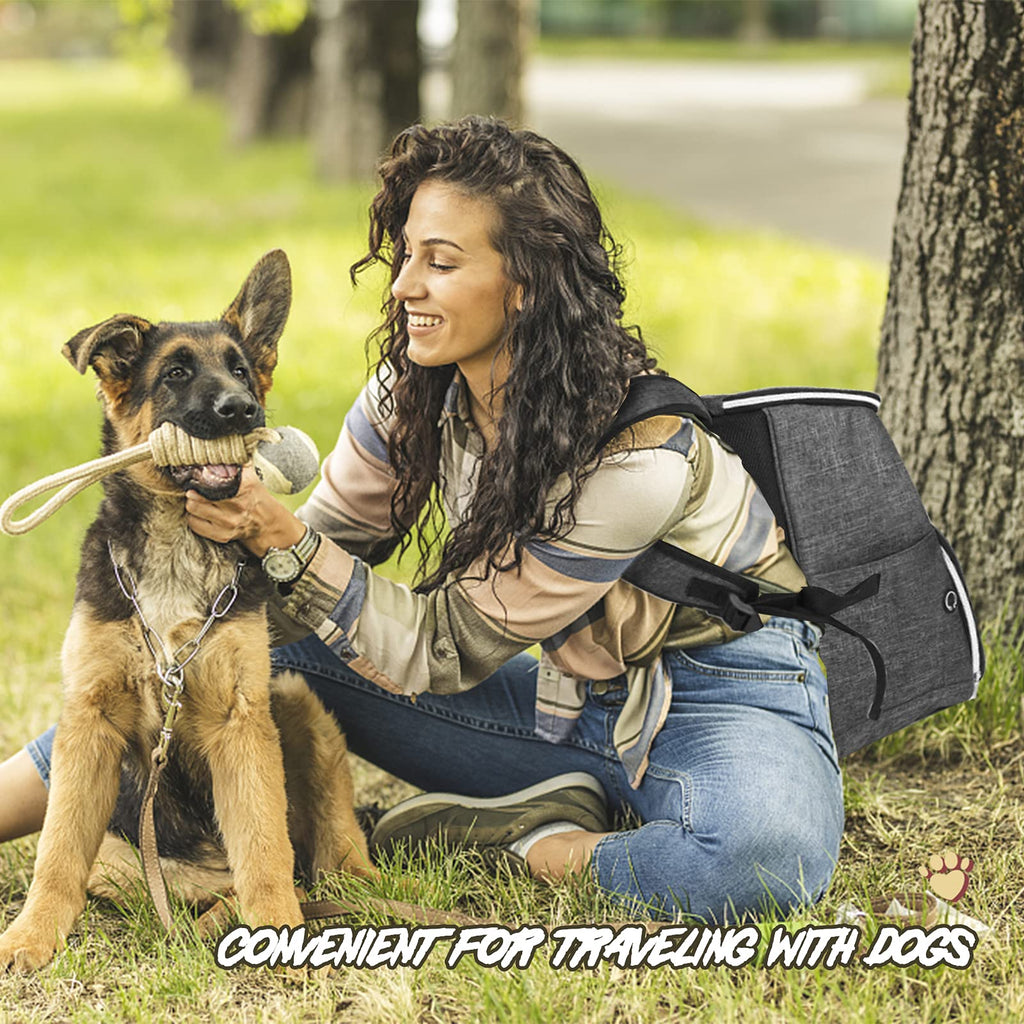 BAGLHER 丨Dog Travel Bag Backpack, Airline Approved Pet Supplies Backpack, Dog Travel Backpack with 2 Silicone Collapsible Bowls and 2 Food Baskets Grey