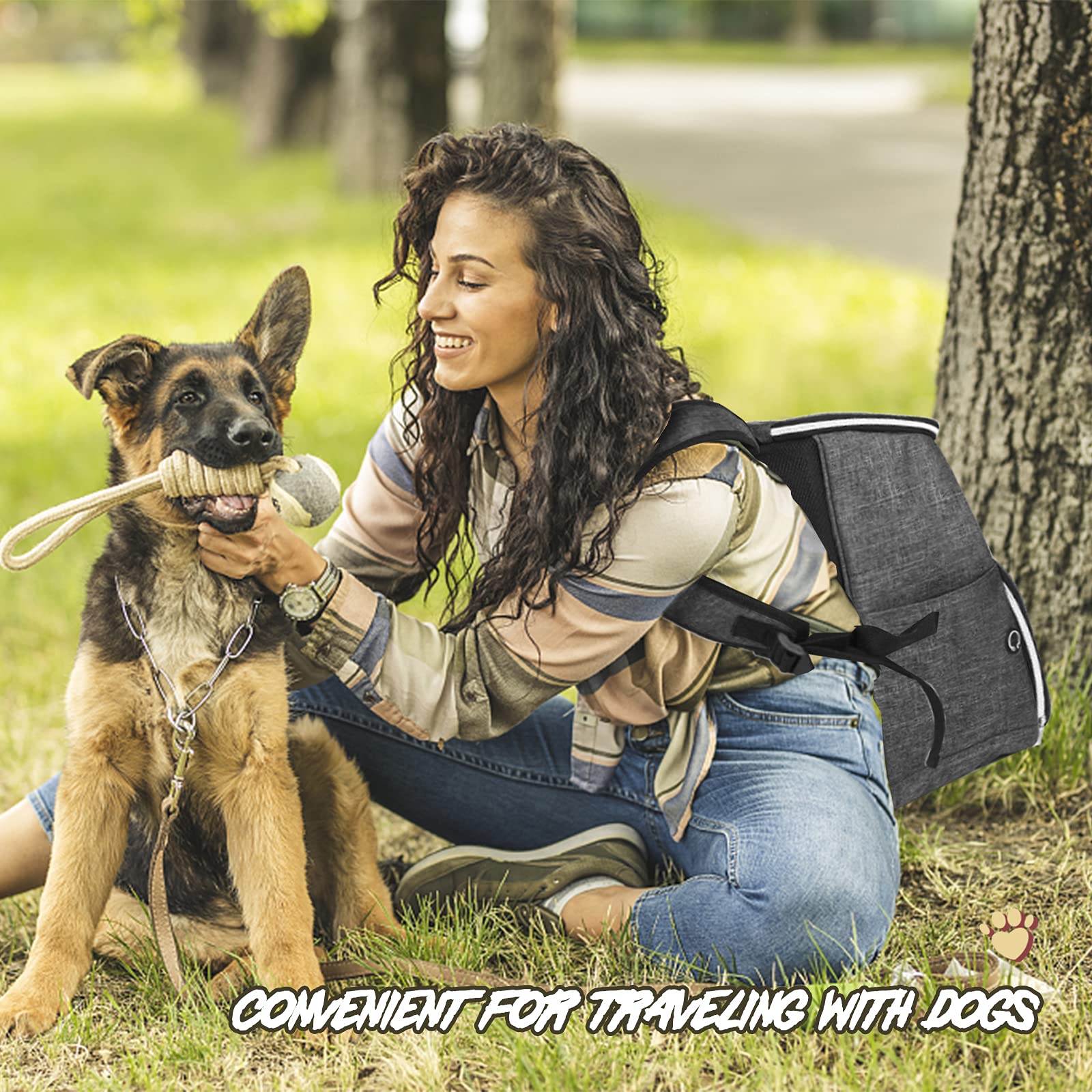 BAGLHER 丨Dog Travel Bag Backpack, Airline Approved Pet Supplies Backpack, Dog Travel Backpack with 2 Silicone Collapsible Bowls and 2 Food Baskets Grey