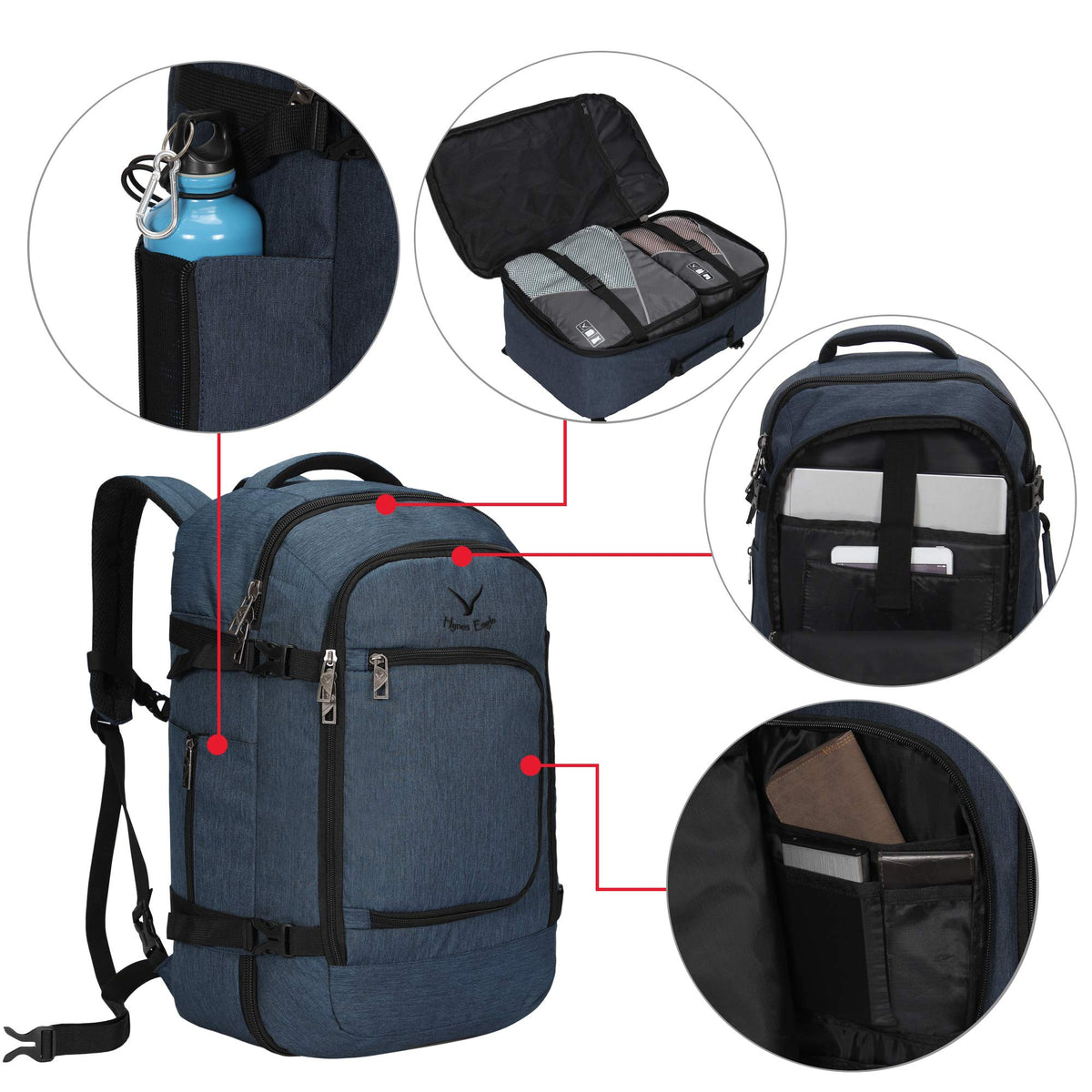 Hynes Eagle Travel Backpack 40L Flight Approved Carry on Backpack, Blue 2018