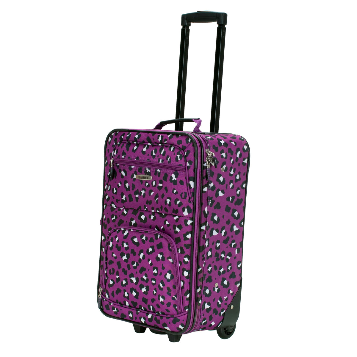Rockland Fashion Softside Upright Luggage Set, Expandable,Telescopic Handle,Wheel, Purple Leopard, 2-Piece (14/19)