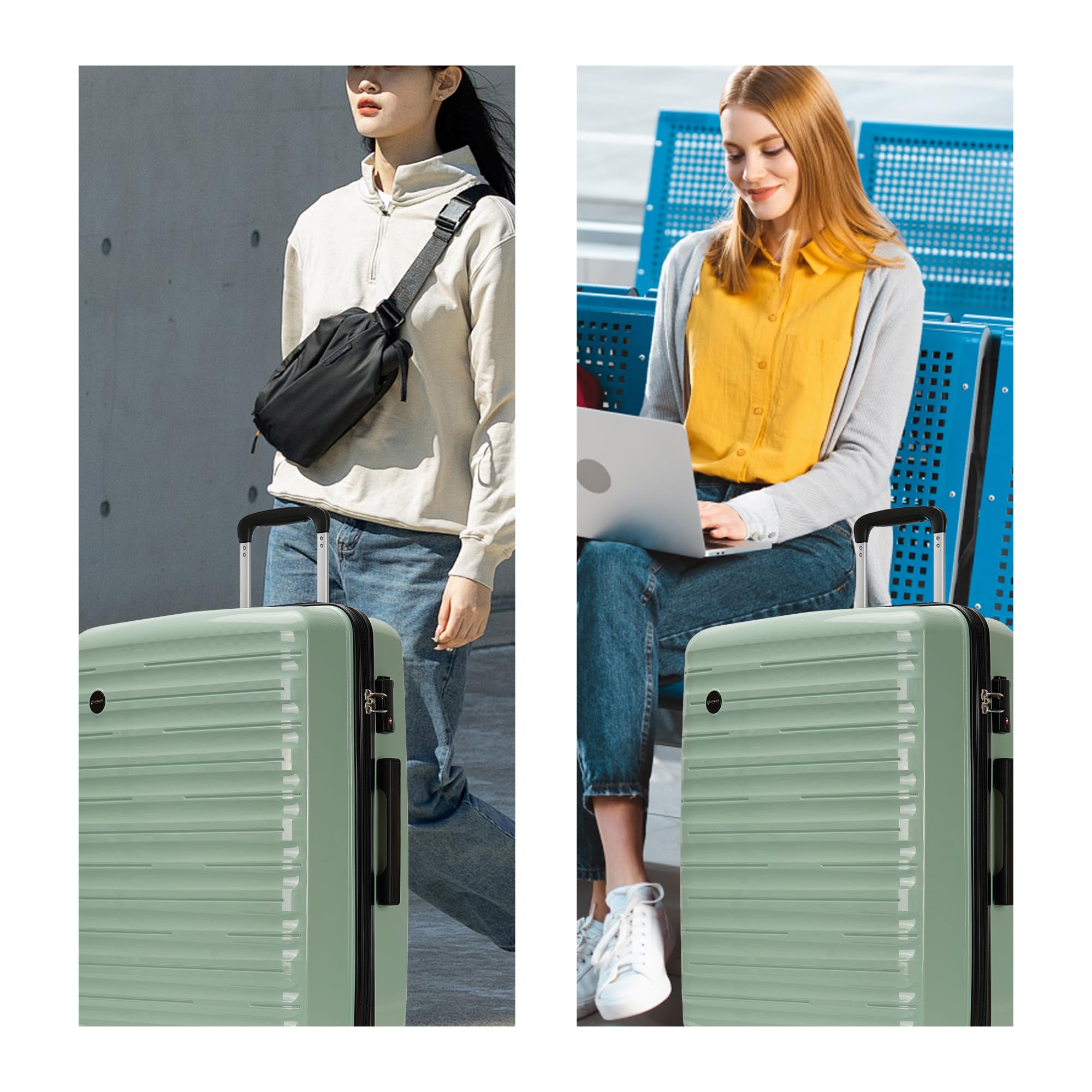 GinzaTravel 4 Piece Hard Shell Luggage Sets with Spinner Wheels PP Hardside Large Suitcase with Wheels TSA Lock,20 inch 24 inch 28 inch,Green