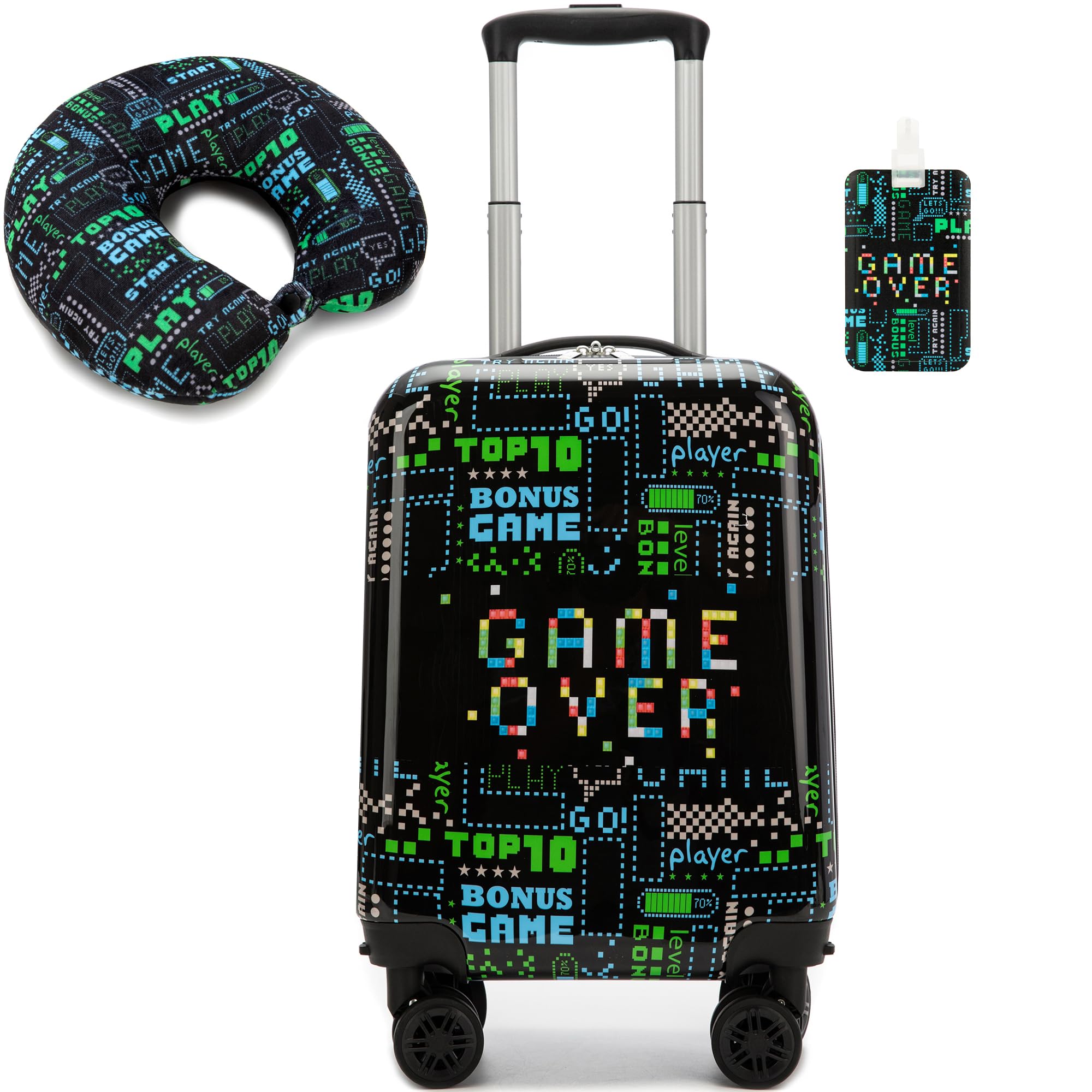 Inprof Kid’s Luggage Set 2 Piece Suitcase Set 16’’ Hardside Luggage with Spinner Wheels Girls Boys Carry on Toddler Luggage Travel Rolling Luggage Carry on Luggage Airline Approved