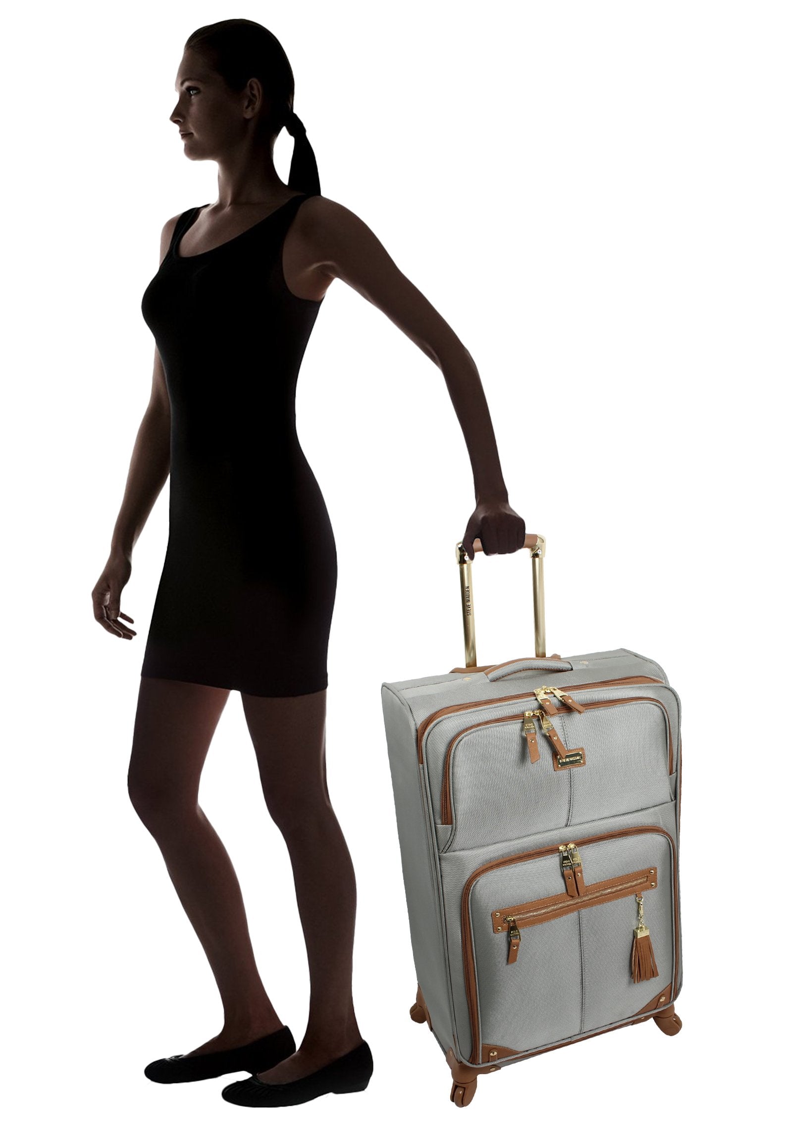 Steve Madden Designer Luggage Collection - 3 Piece Softside Expandable Lightweight Spinner Suitcase Set - Travel Set includes 20 Inch Carry on, 24 Inch & 28-Inch Checked Suitcases (Harlo Gray)
